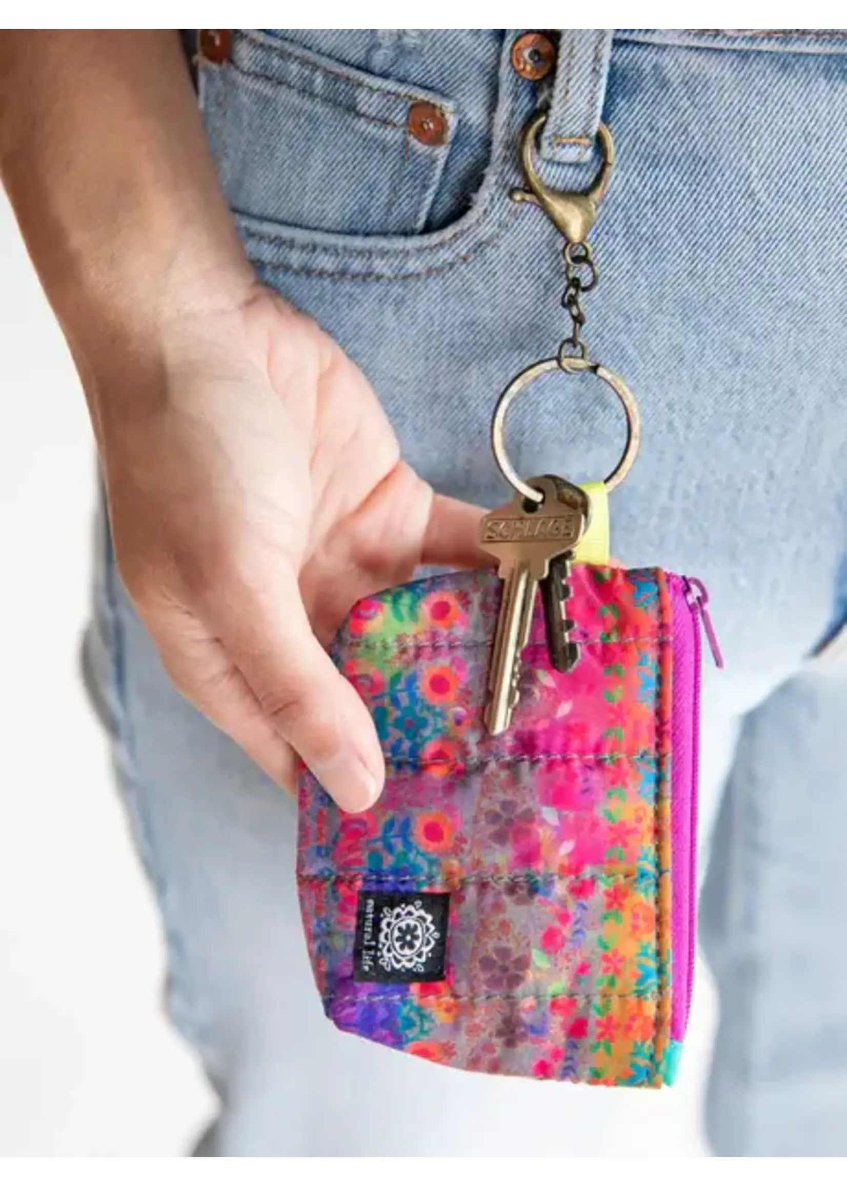 Natural Life Natural Life Mini Puffy Coin Purse Key Clip - Rainbow Border