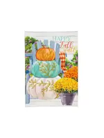 Evergreen Happy Fall Stacked Pumpkins Linen Garden Flag