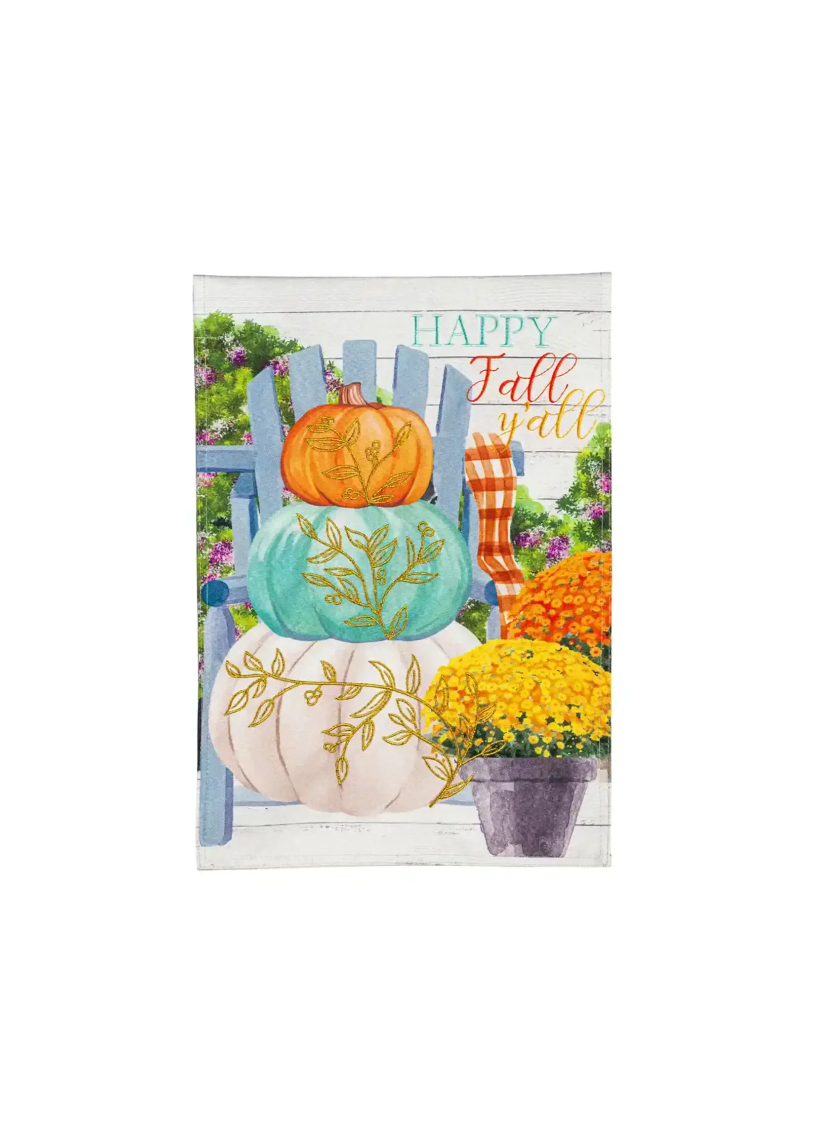 Evergreen Happy Fall Stacked Pumpkins Linen Garden Flag