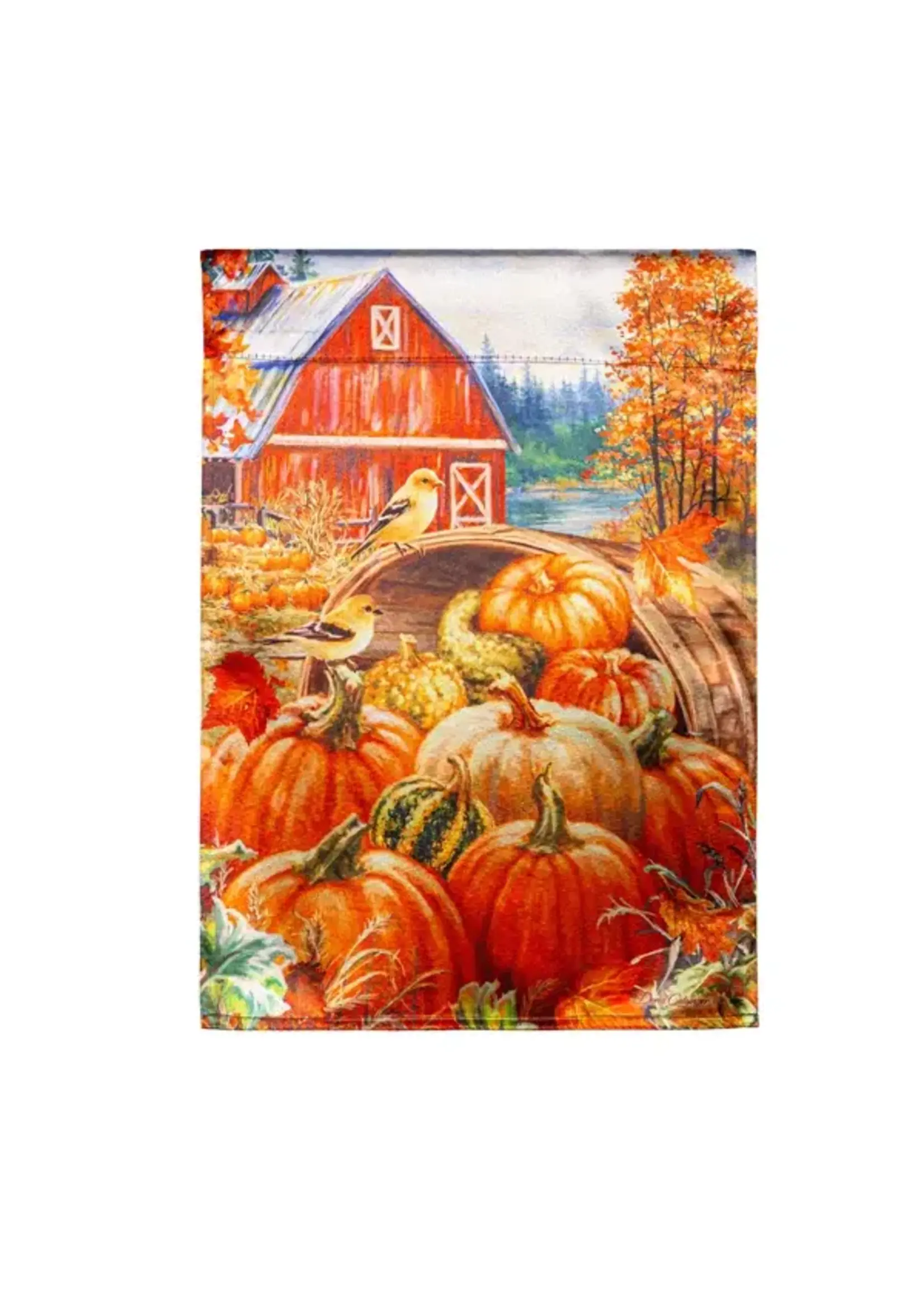 Evergreen RED BARN LUSTRE GARDEN FLAG