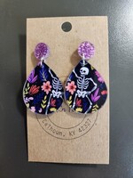 Flirty Girl Designs Skeleton & Floral Small Square Dangle Earring