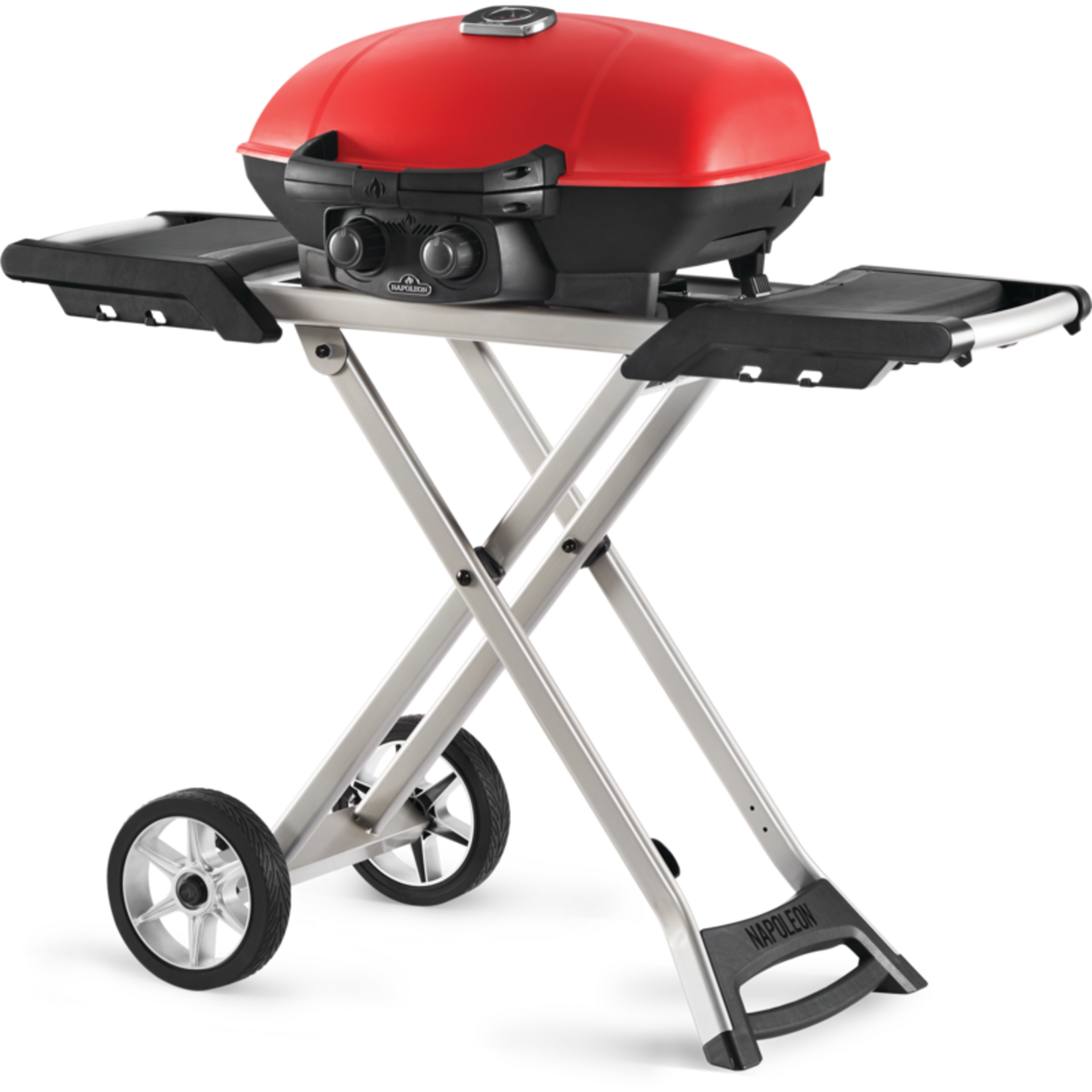 Napoleon TravelQ™ 285X Portable Propane Gas Grill and Scissor Cart with Griddle, Red