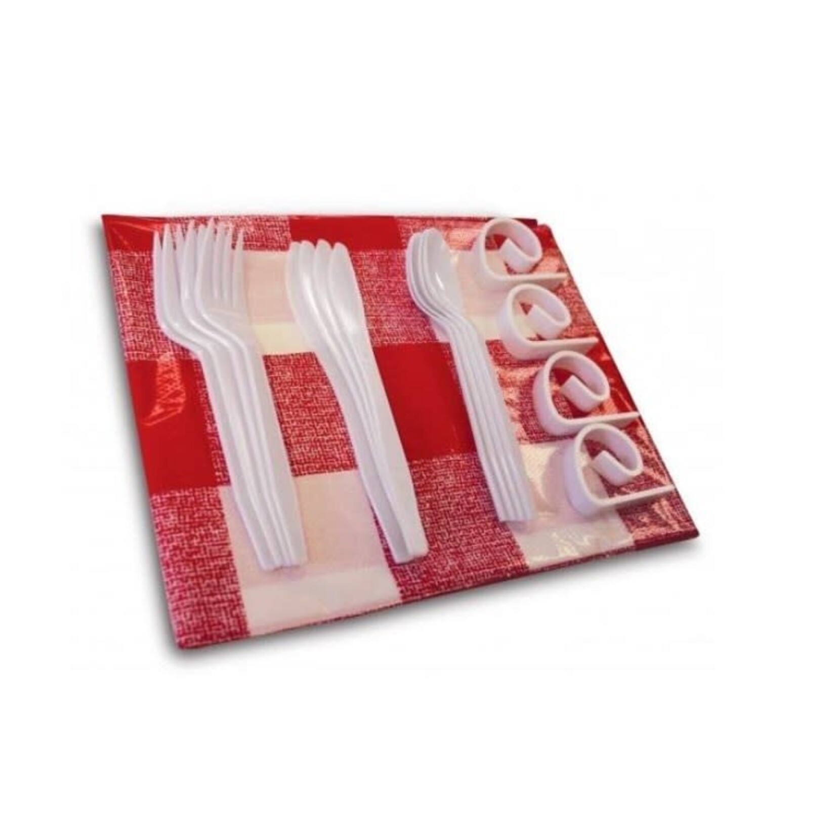 GrillPro Plastic Table Cloth, 4 sets of cutlery & 4-table cloth clips