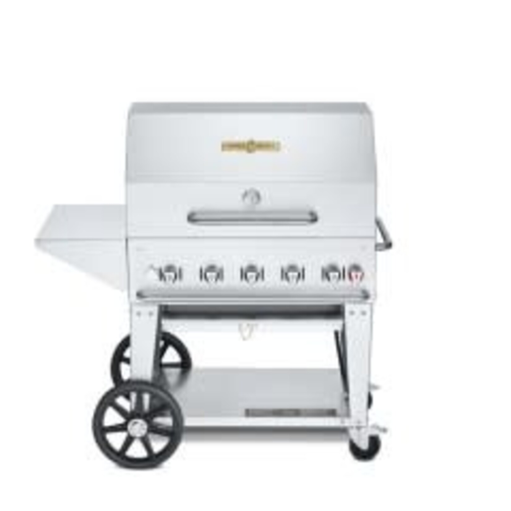 Crown Verity 48" MOBILE GRILL PACKAGE, WITH ROLL DOME, REMOVABLE END SHELF, ADJUSTABLE BUN RACK & BARBECUE COVER, LP