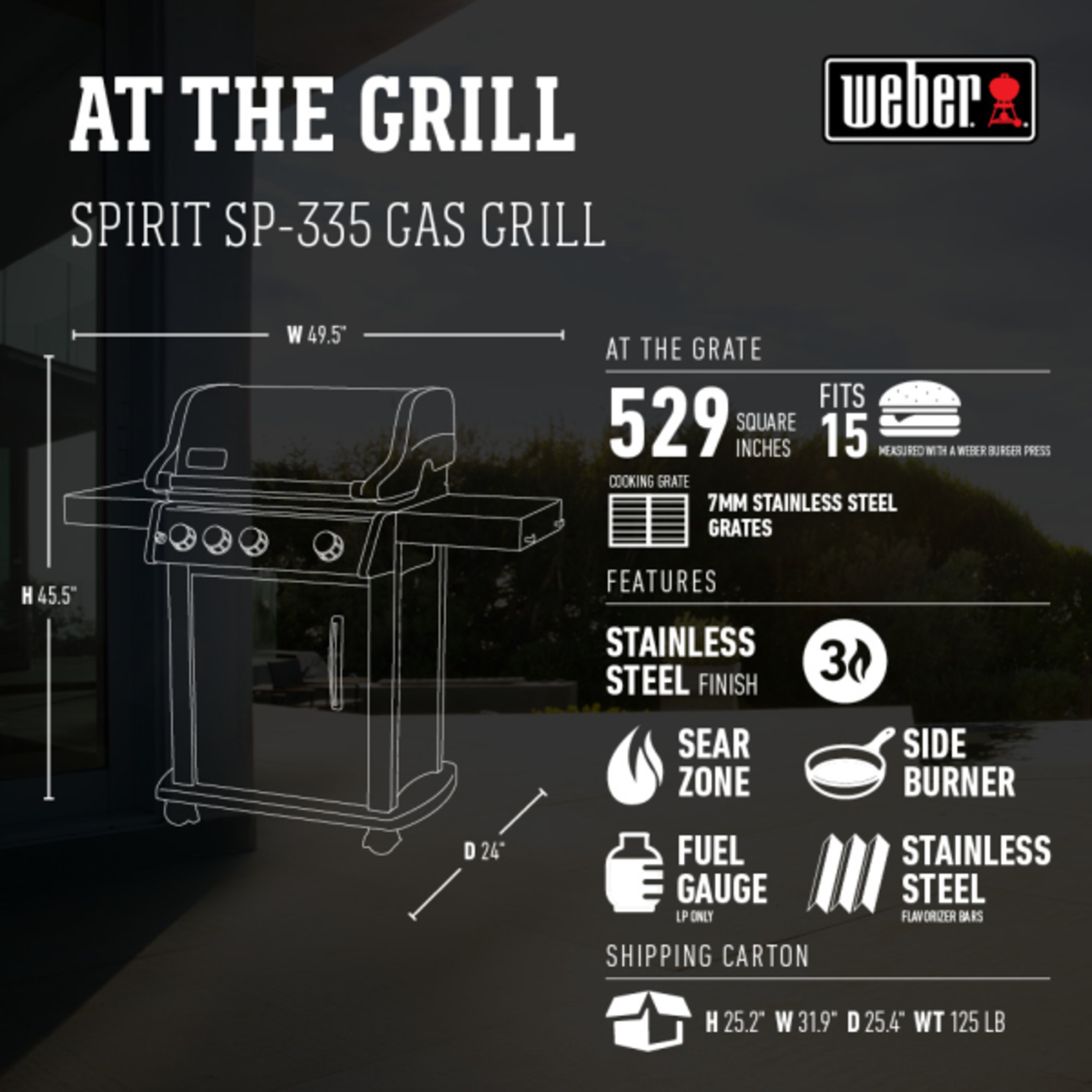 Weber Spirit SP-335 LP SS Bundle (includes cover)