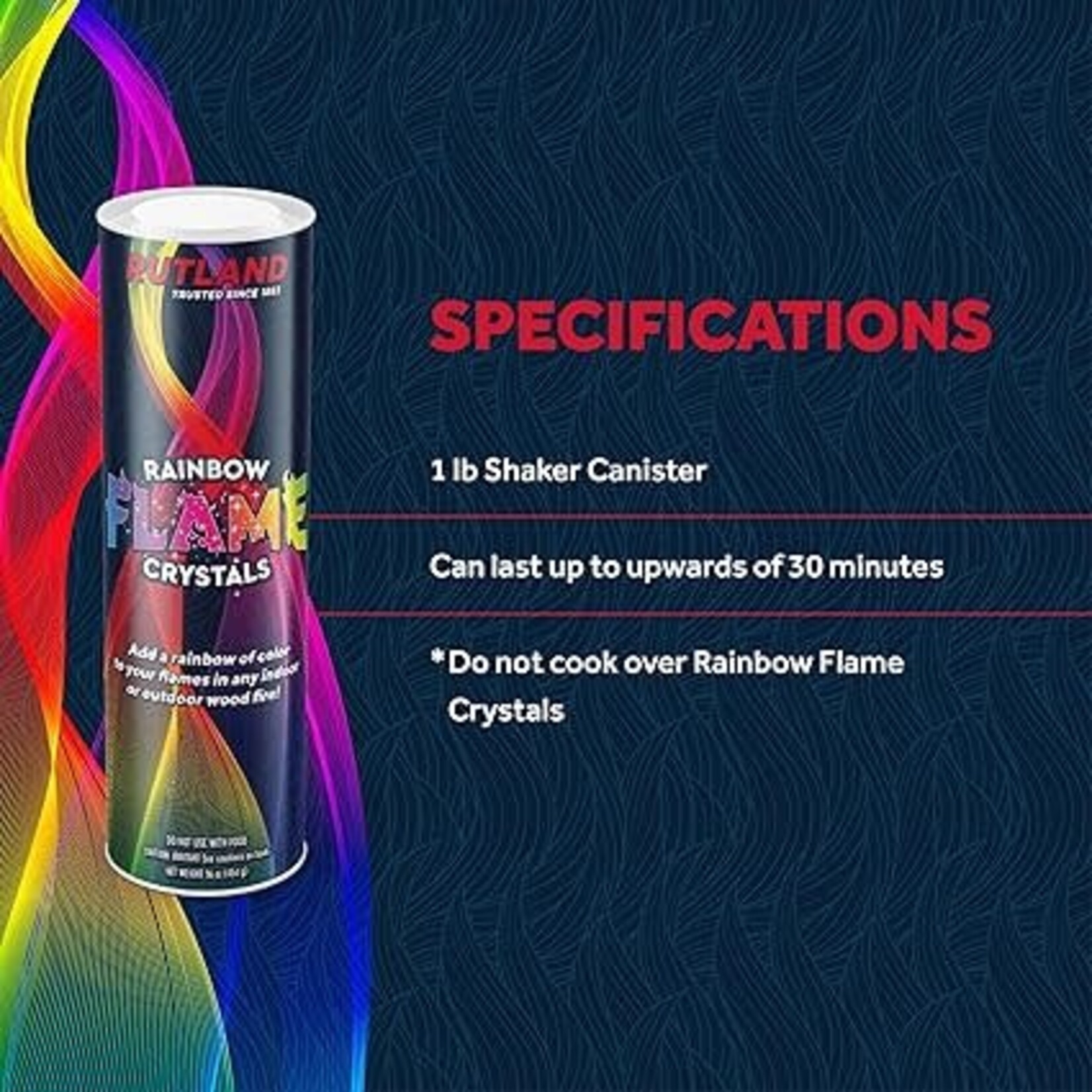 Rutland Rainbow Flame Crystals 454g Canister