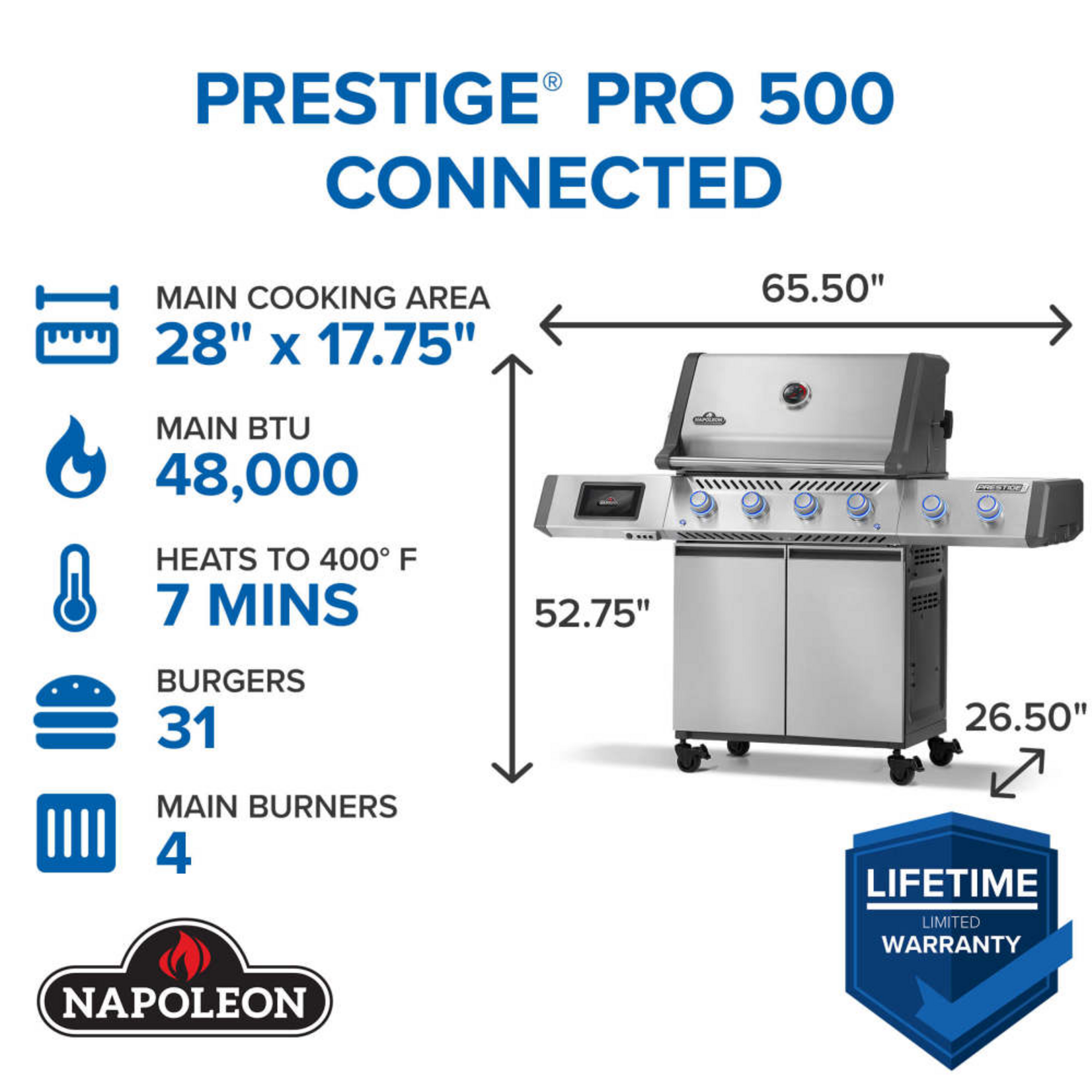 Napoleon Prestige® PRO 500 Propane Gas Grill with Smart Technology