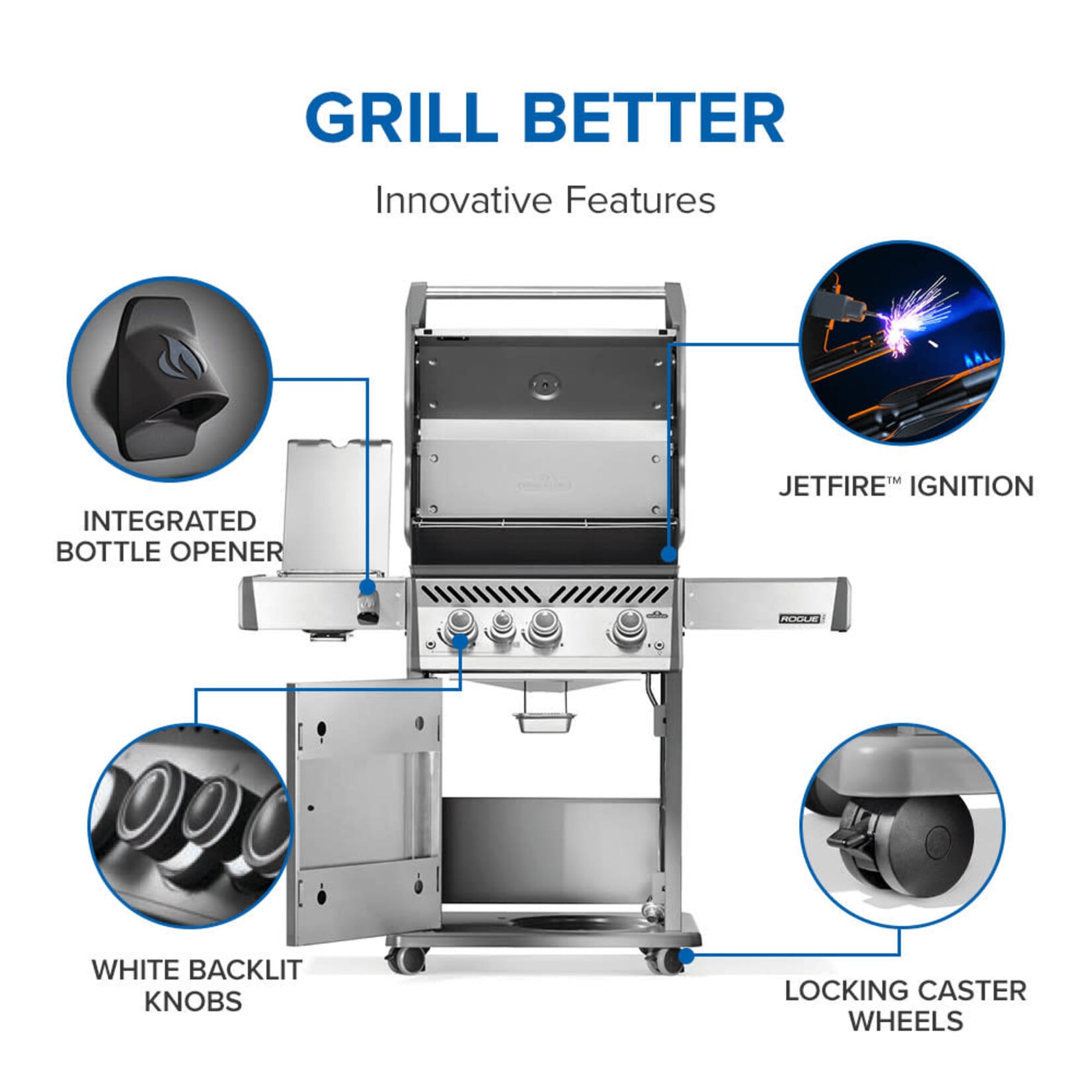 Napoleon Rogue® PRO 425 Natural Gas Grill with Infrared Side Burner, Stainless Steel