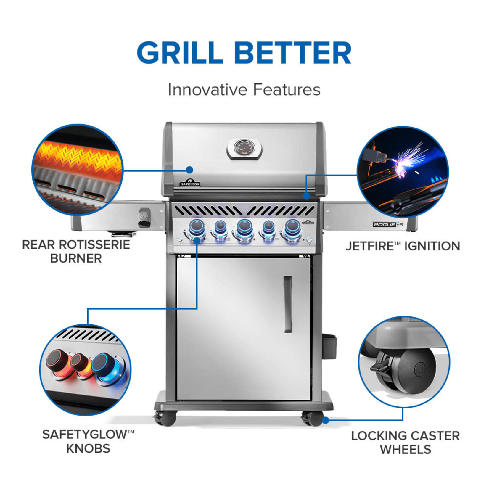 Napoleon Rogue® PRO-S 425 Natural Gas Grill with Infrared Side and Rear Burners, Stainless Steel