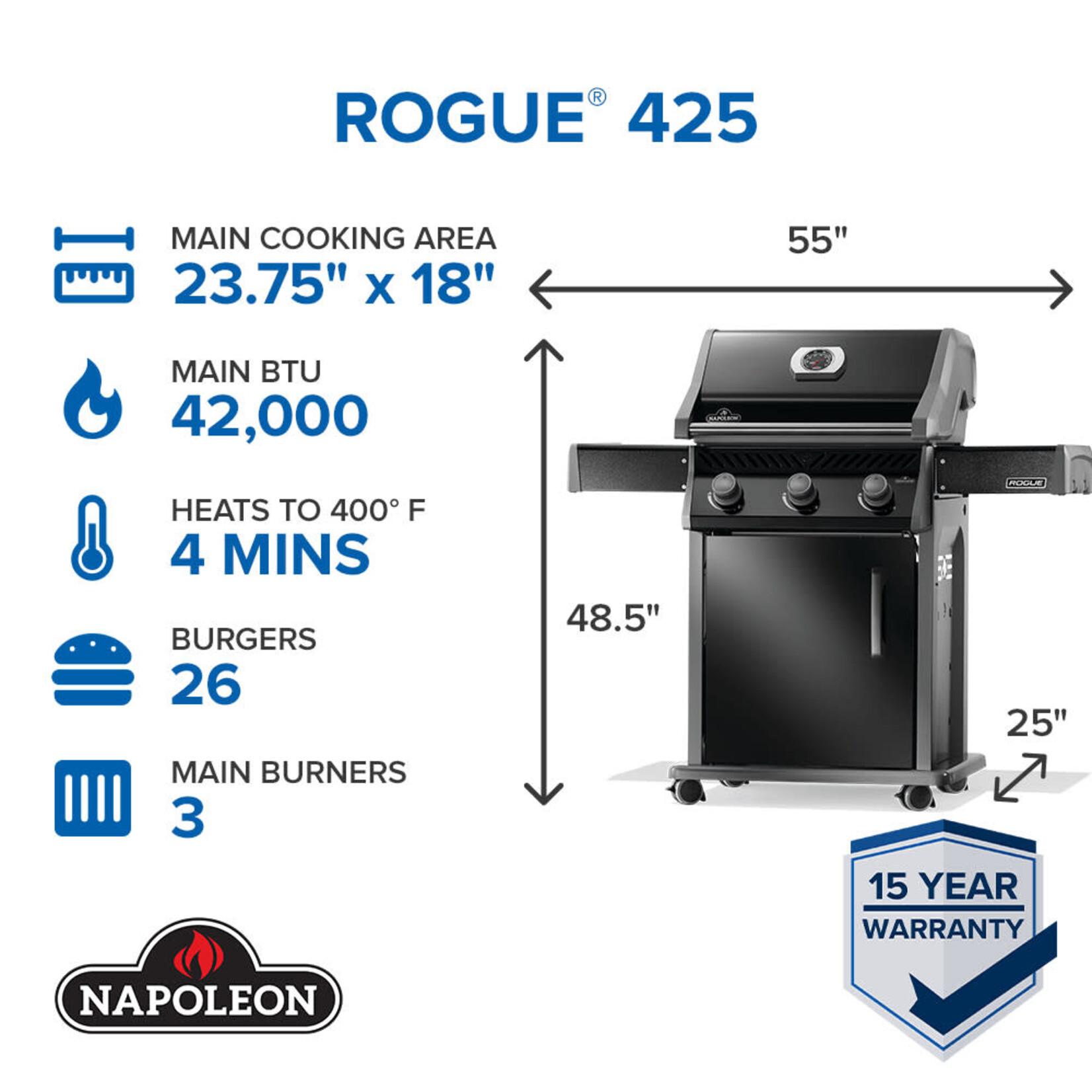 Napoleon Rogue® 425 Propane Gas Grill, Black