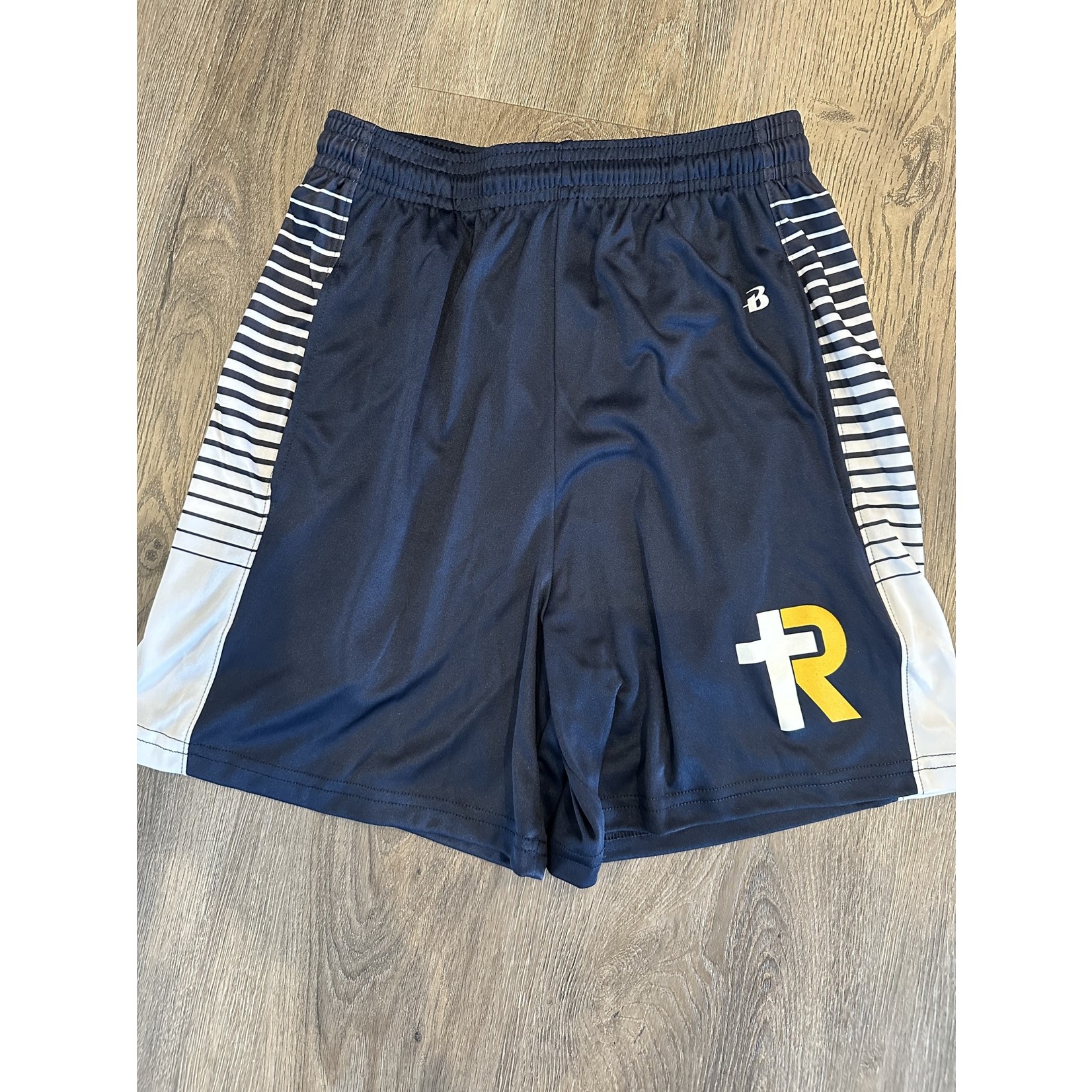 Badger Youth Athletic Shorts- Navy Stripes