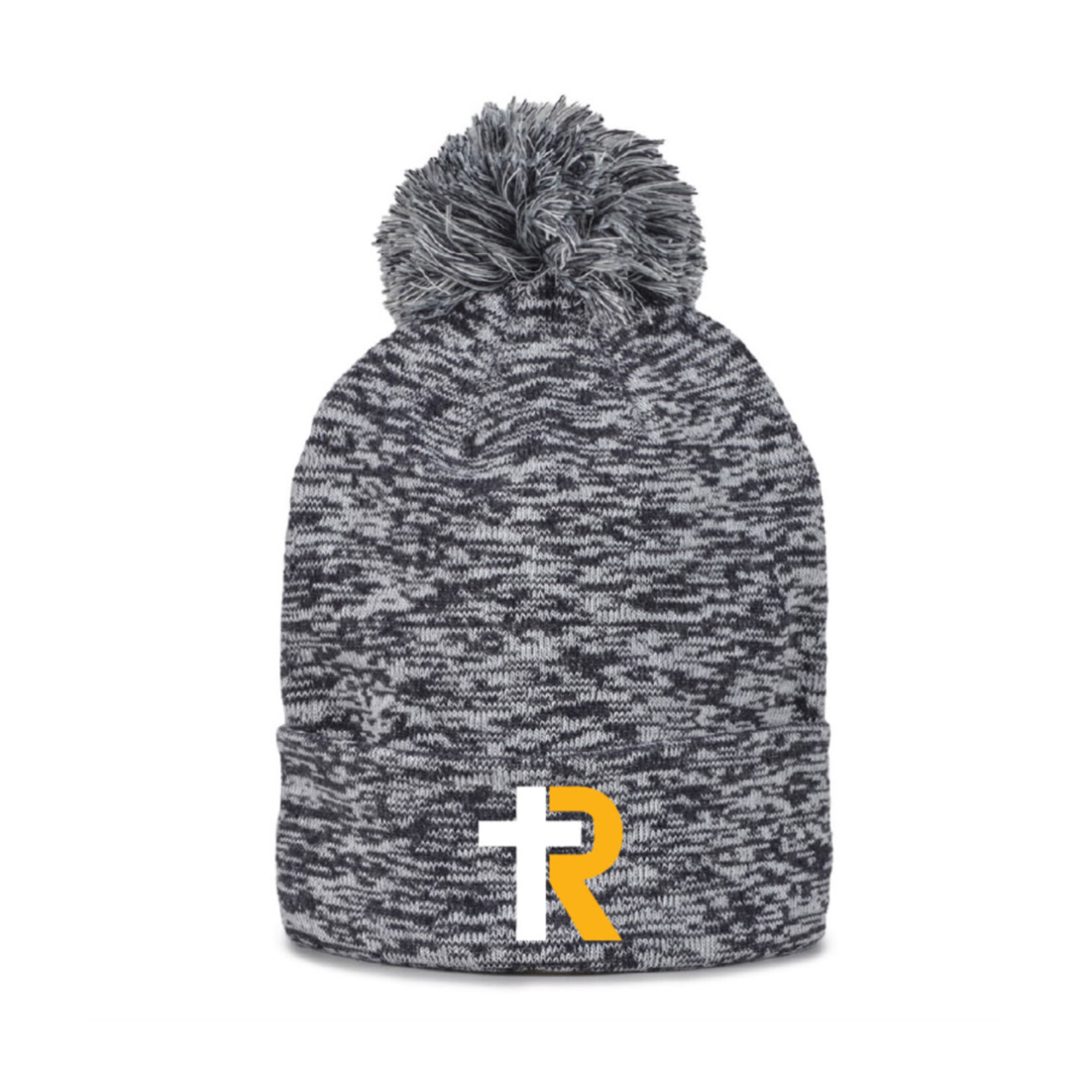 UA Roll Up Heather Knit Beanie with Pom--Navy