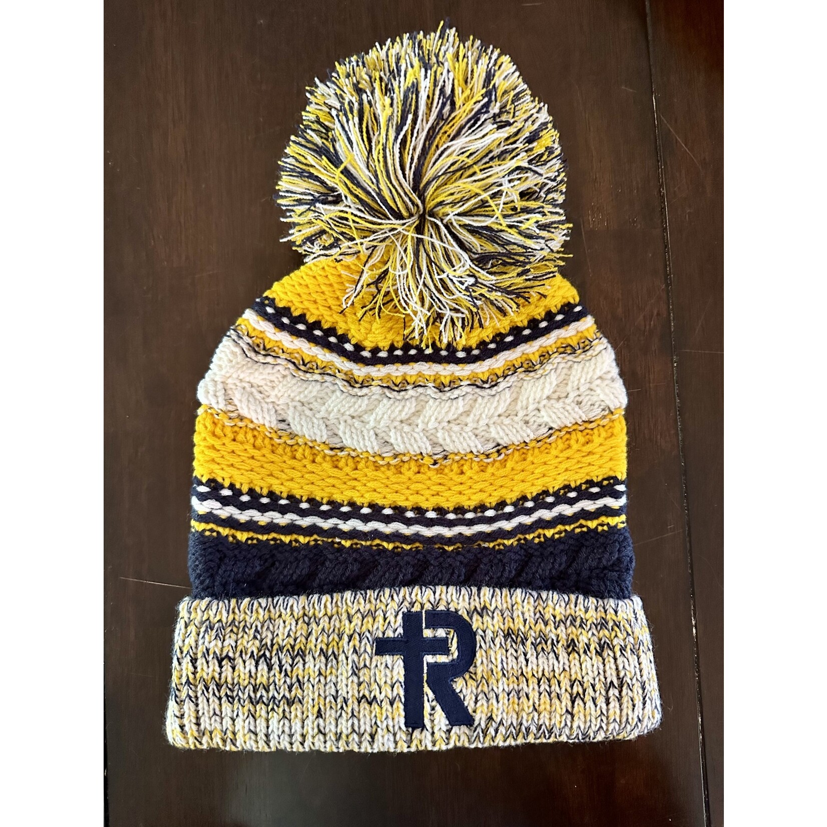 Navy & Gold Team Beanie with Pom