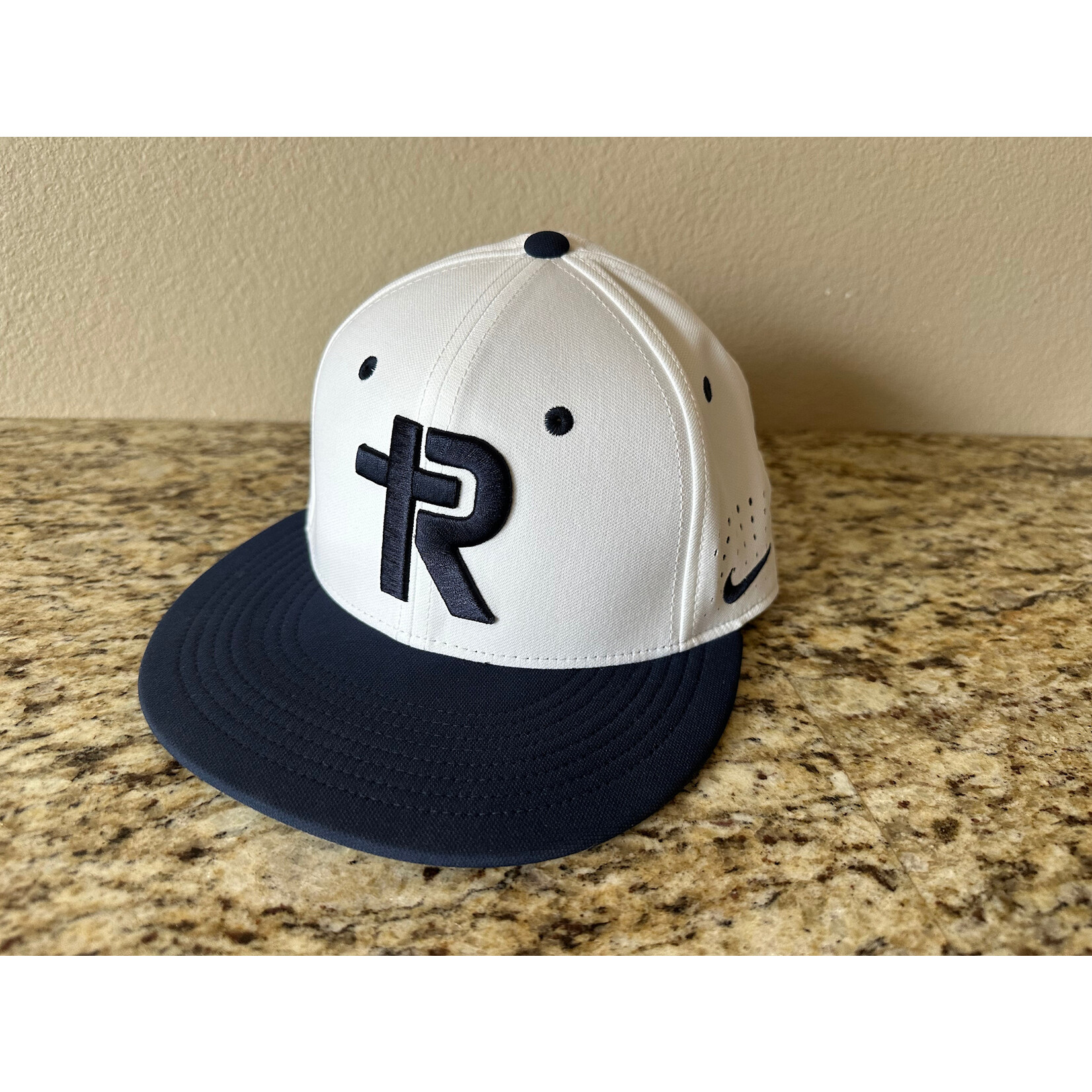 White Nike Baseball Hat--Navy Logo