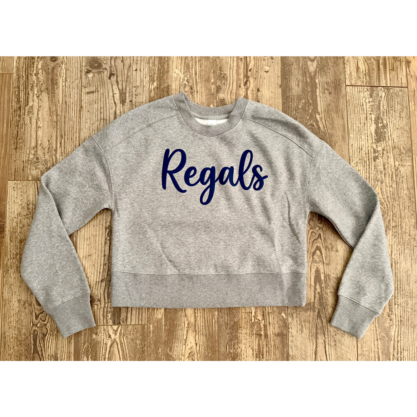 Regals PUFF SCRIPT CROP Sweatshirt--Adult Grey