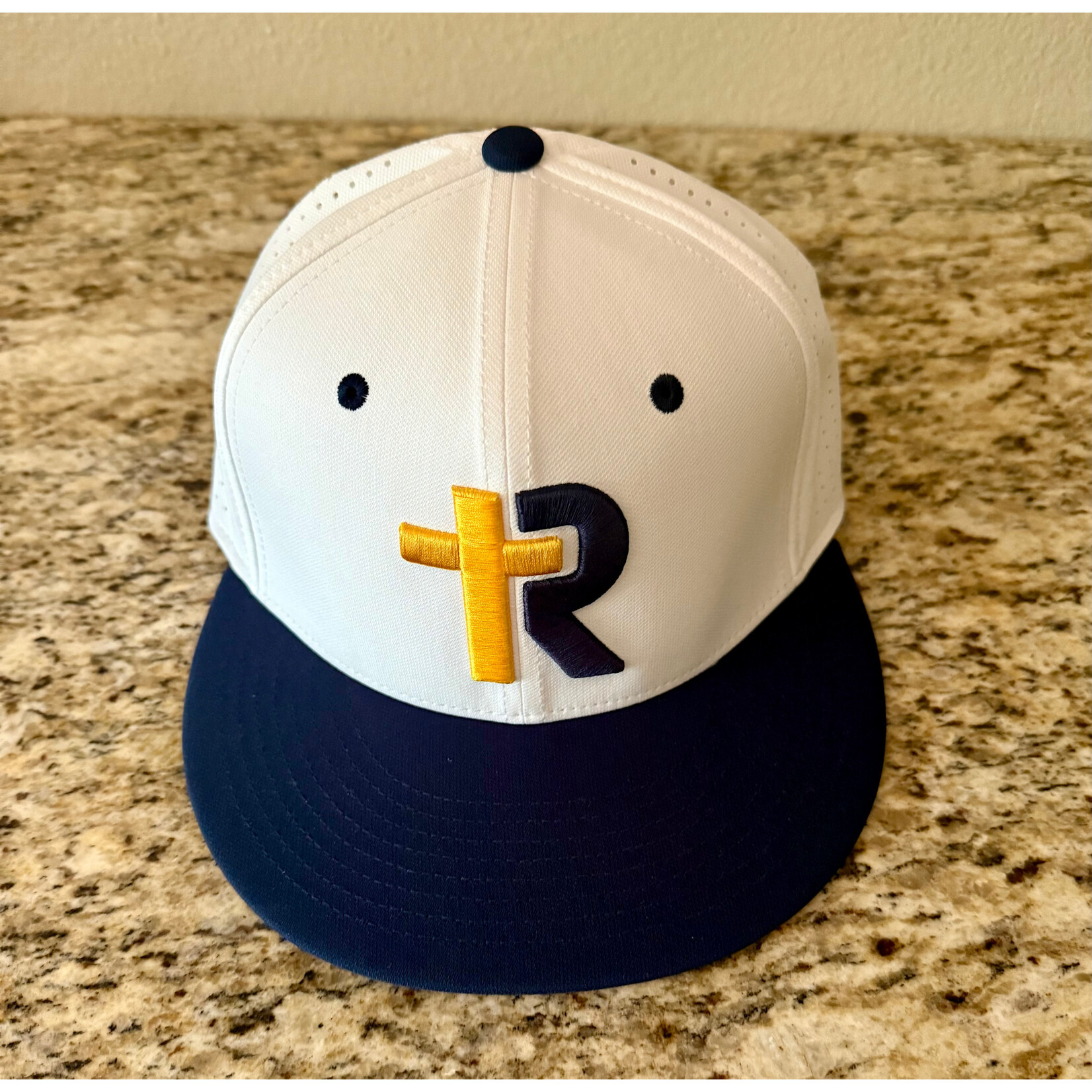 White Nike Baseball Hat--Navy & Yellow Logo