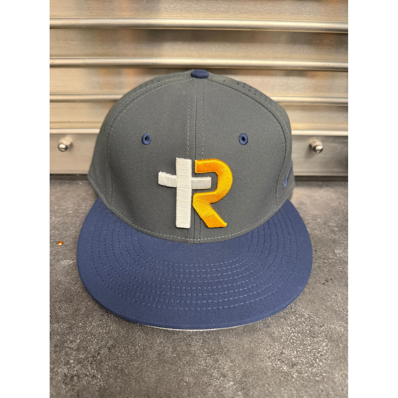 Grey and Navy R-Cross Logo Hat--L/XL