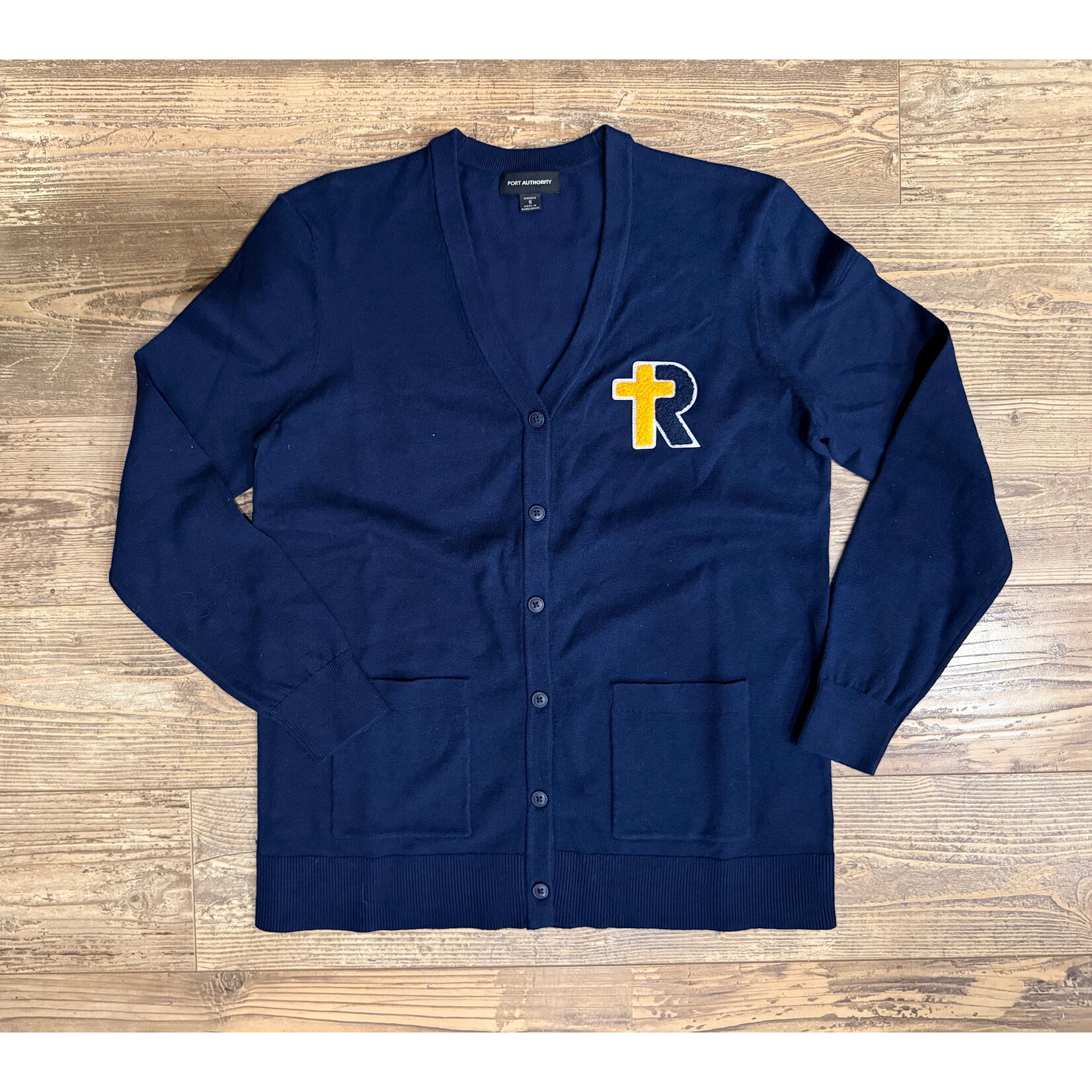 Navy Button-up Letterman Sweater