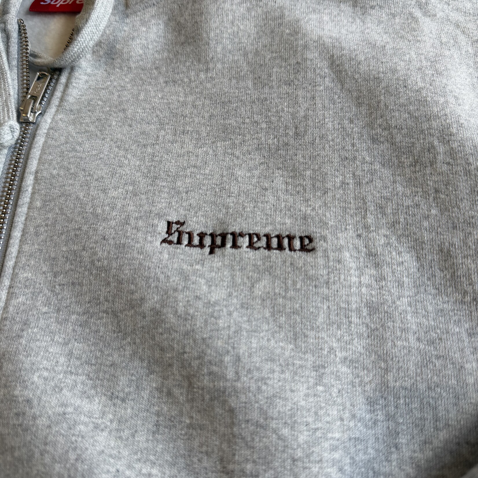Supreme Crest Zip Up Hooded Sweatshirt Heather Grey