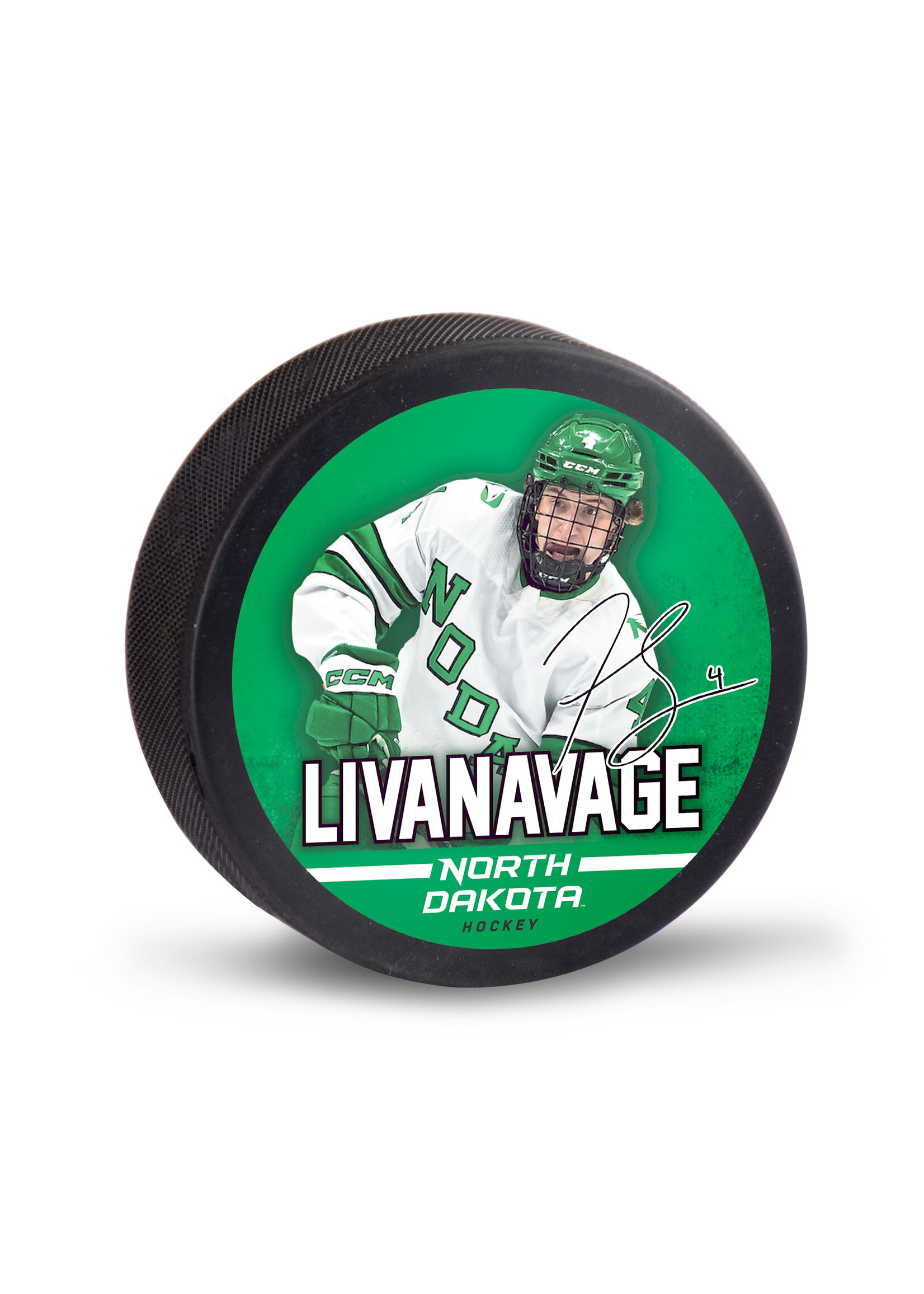 Wincraft Jake Livanavage #4 UND Hockey Player Puck