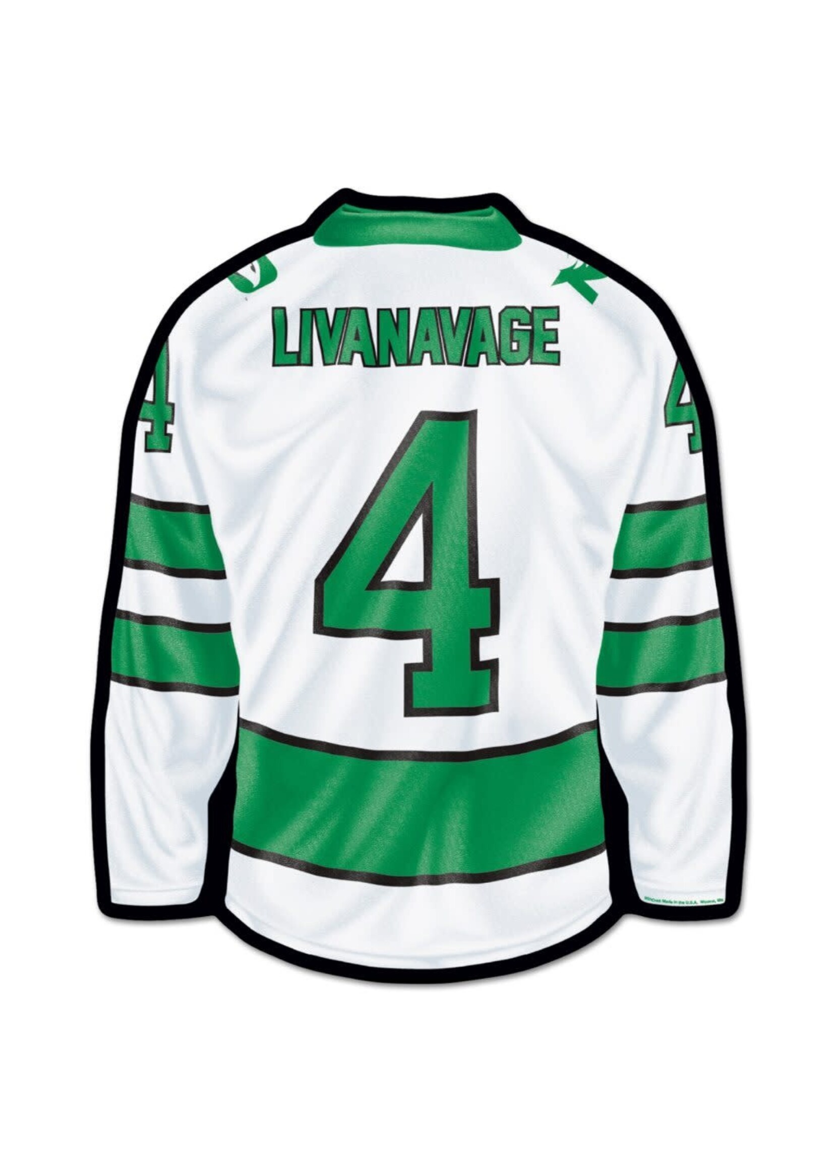 Wincraft Jake Livanavage #4 UND Hockey Jersey Wood Sign