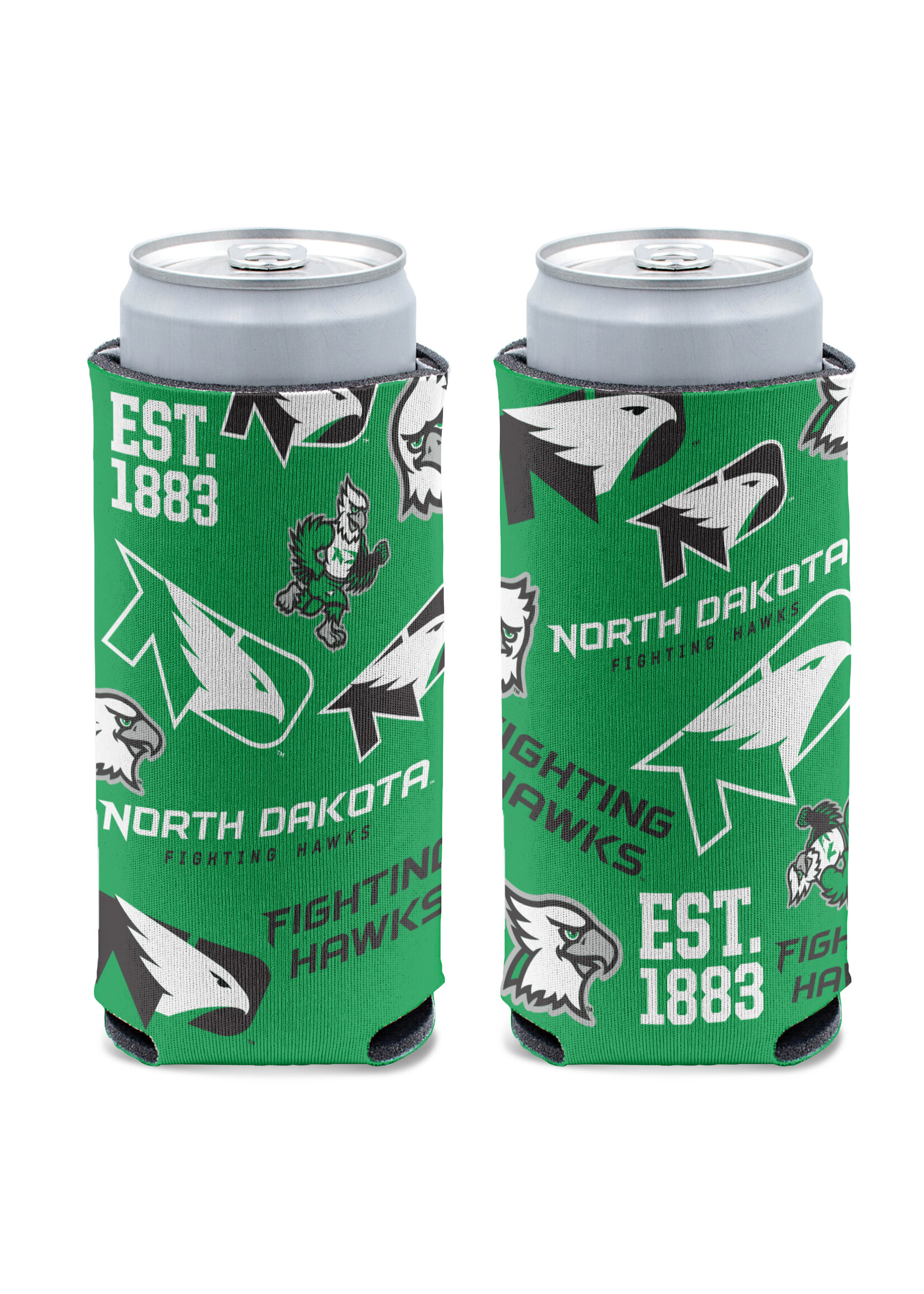 Wincraft North Dakota Fighting Hawks Scatter Print Slim Can Cooler