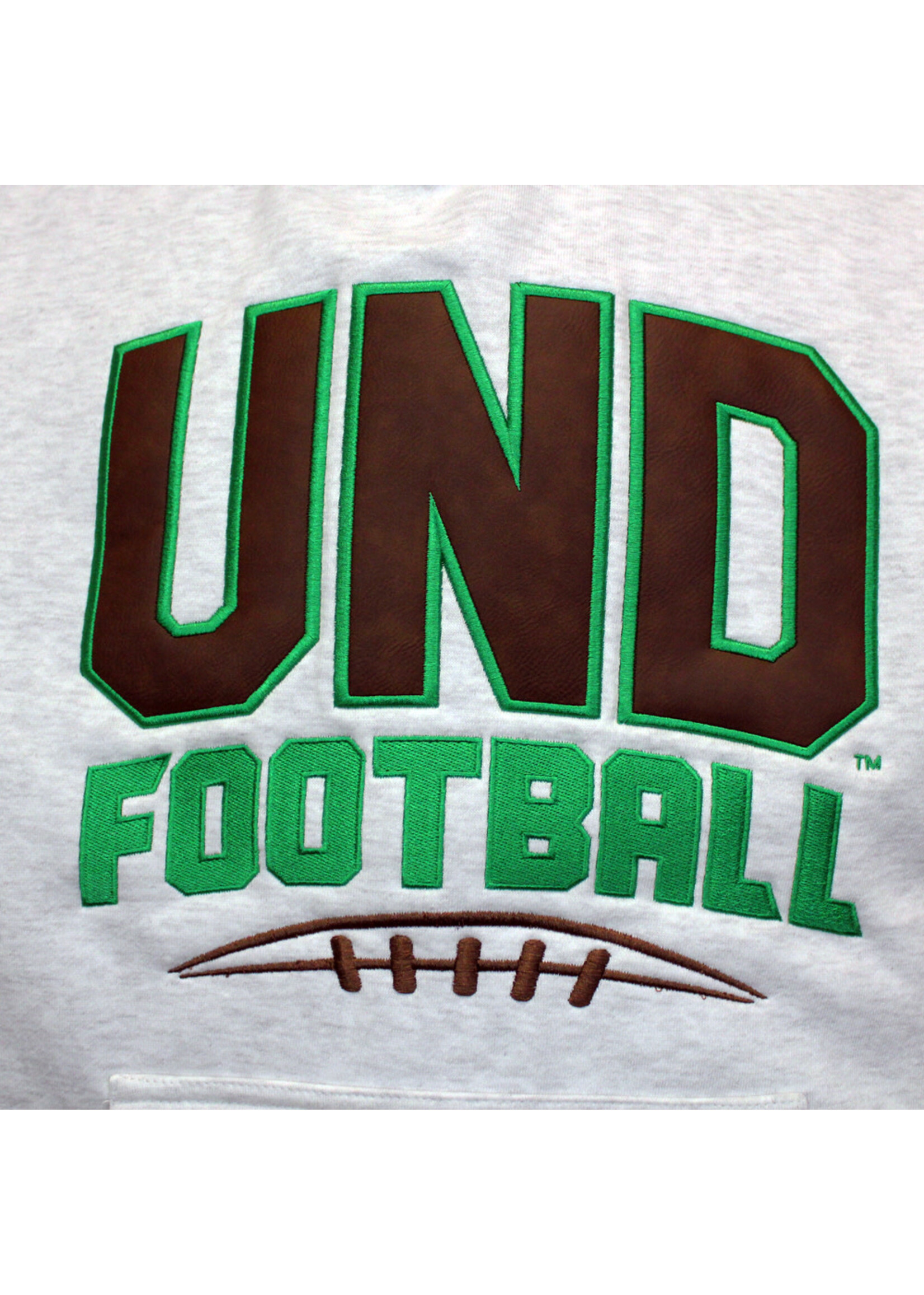 Artisans UND Football Leather Applique Hood