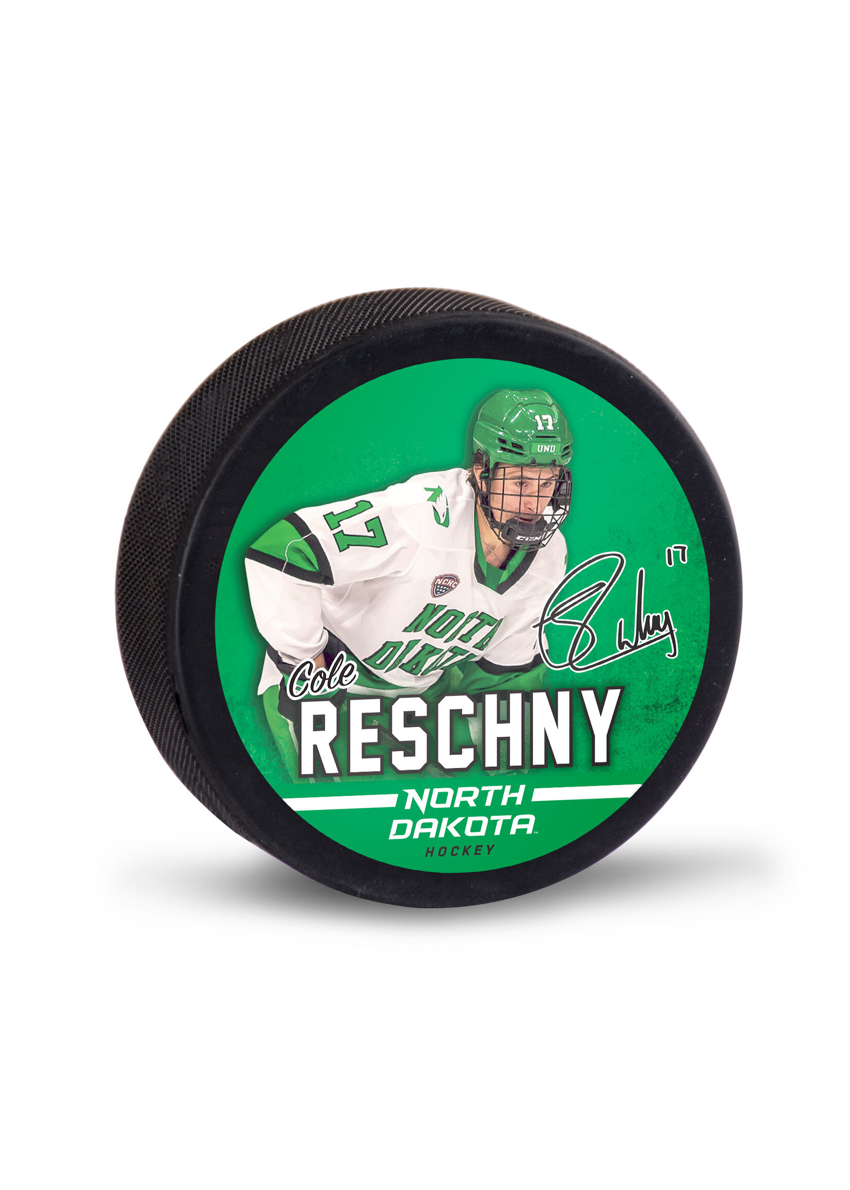Wincraft Cole Reschny #17 UND Hockey Player Puck