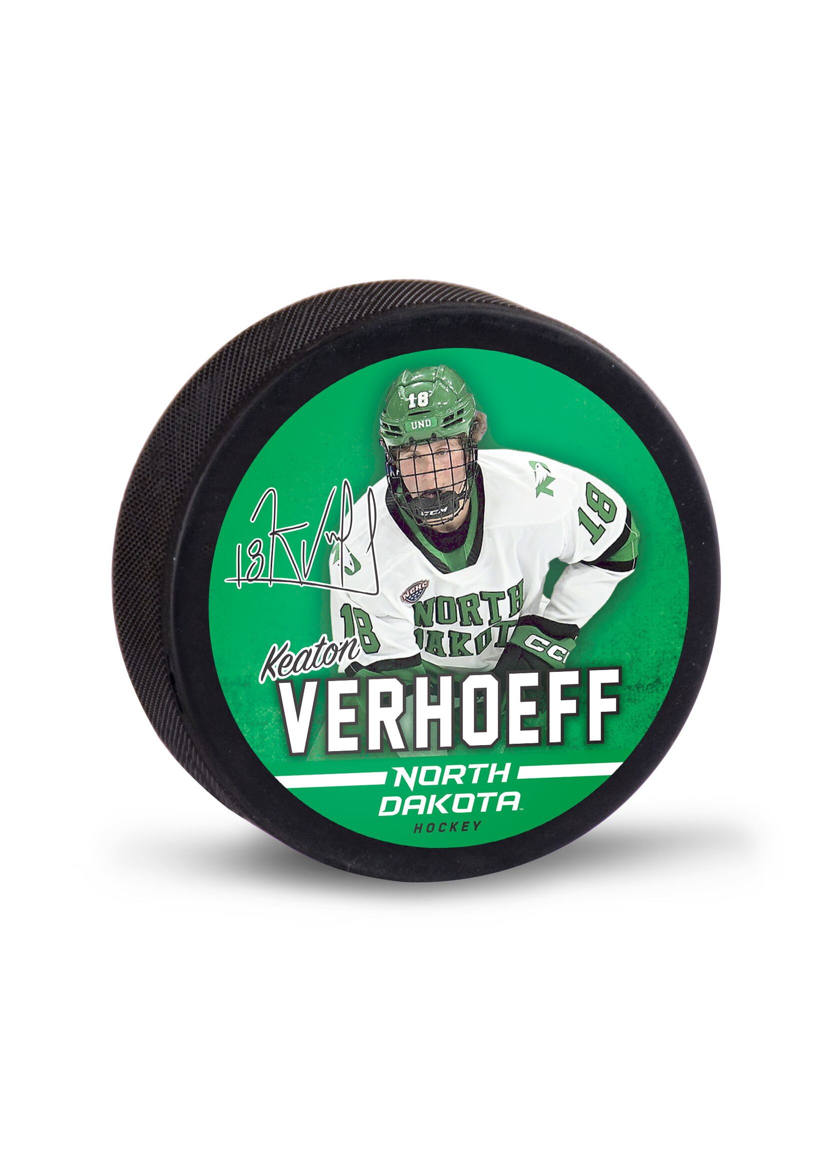 Wincraft Keaton Verhoeff #18 UND Hockey Player Puck