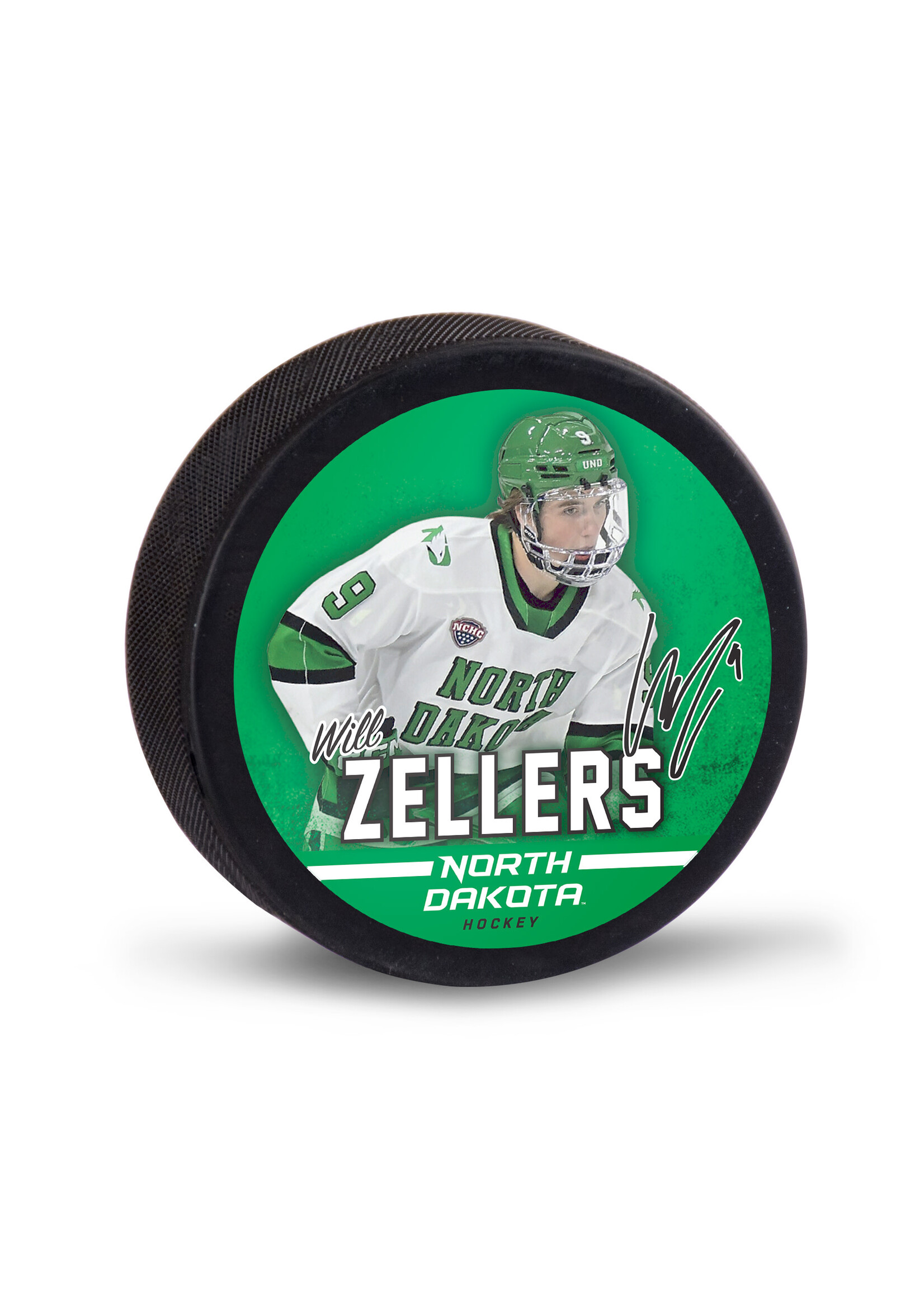Wincraft Will Zellers #9 UND Hockey Player Puck