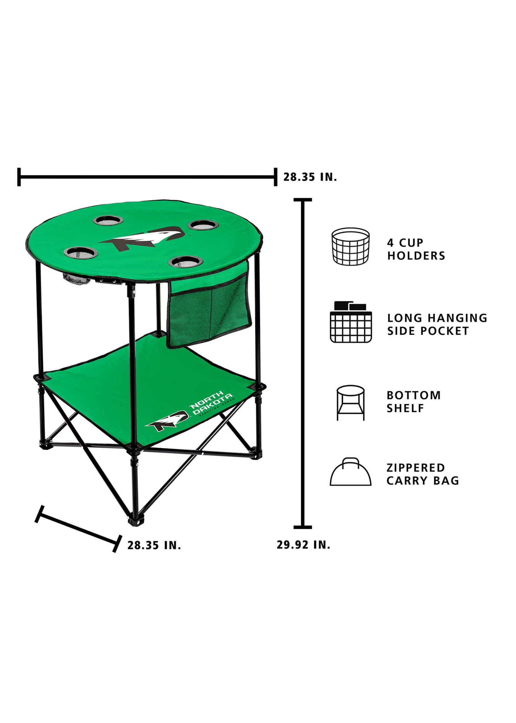 Logo Brands North Dakota Fighting Hawks Round Table With Shelf
