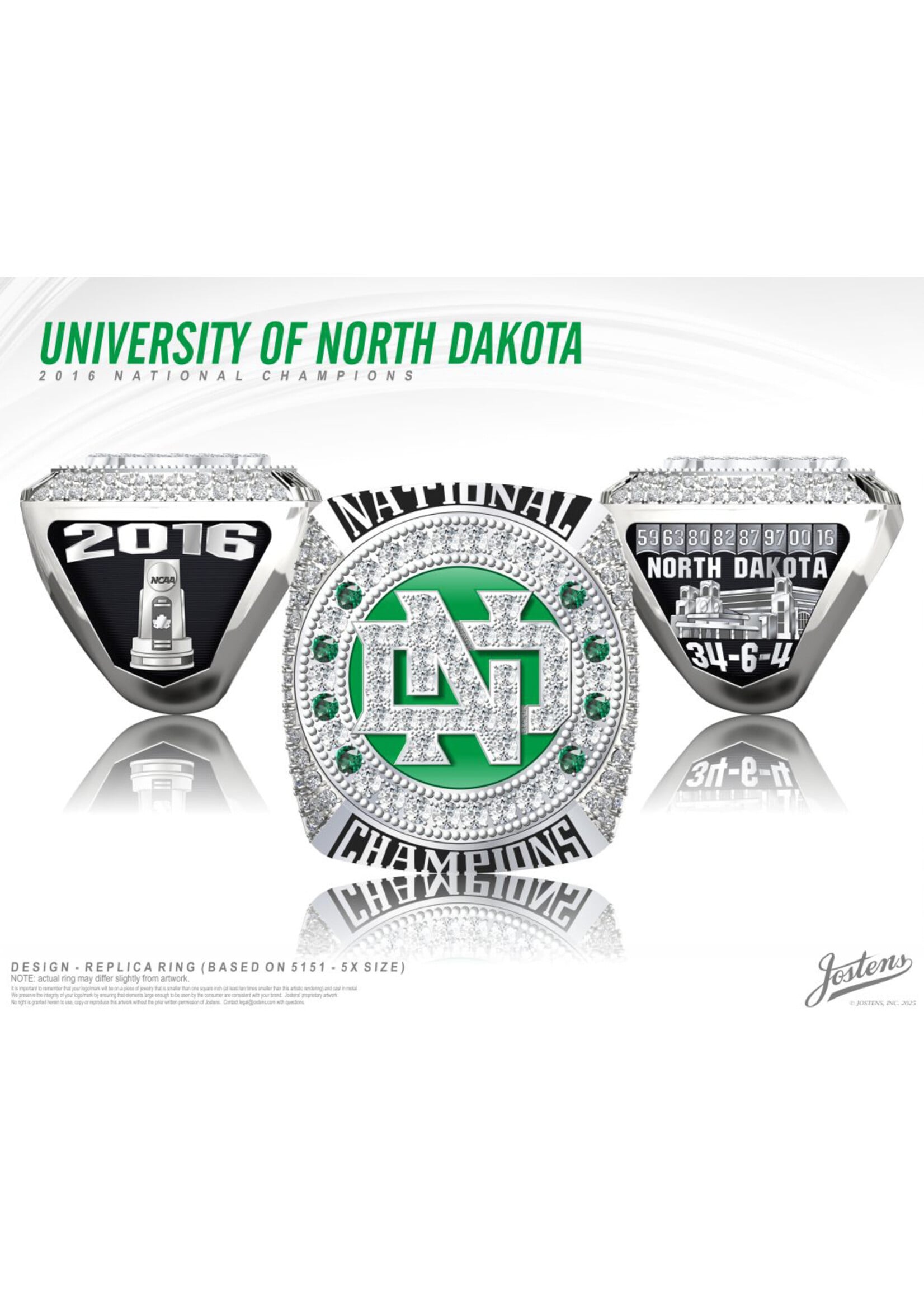 2016 NCAA Men's Ice Hockey University of North Dakota Premium Replica Championship Ring