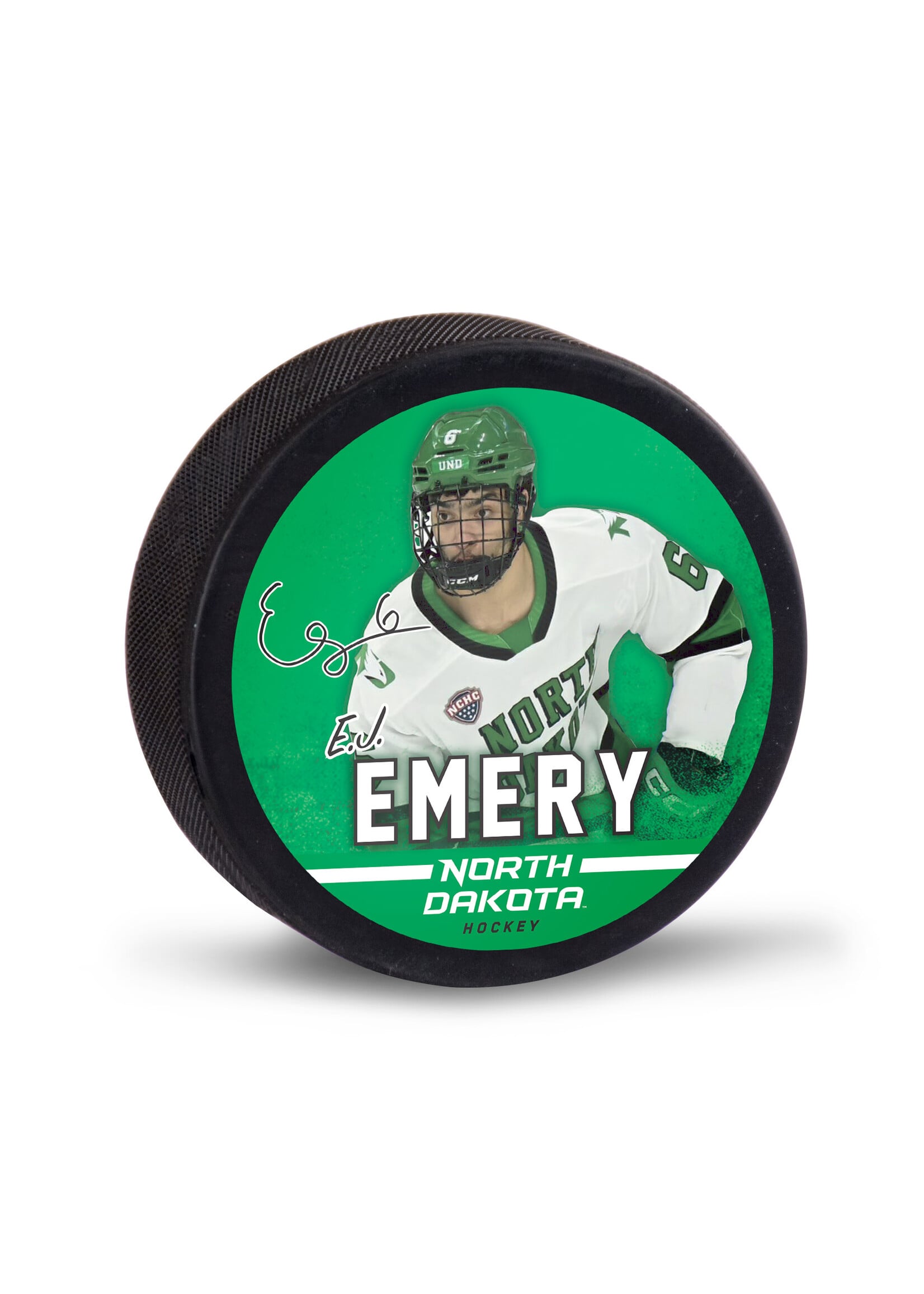 Wincraft E.J. Emery #6 UND Hockey Player Puck