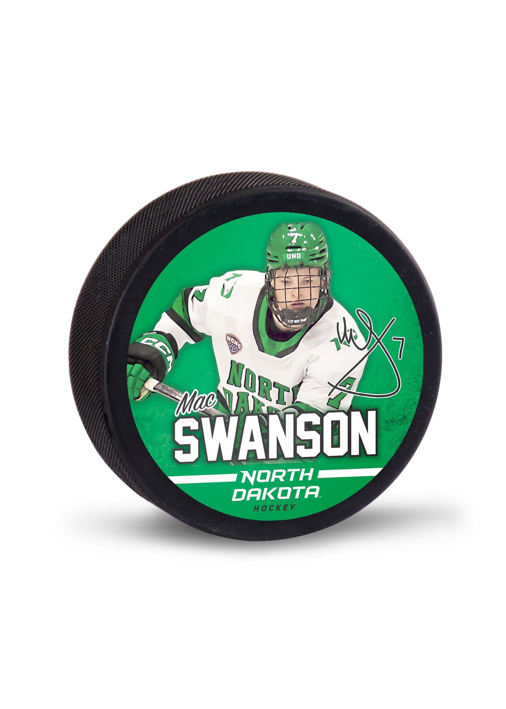 Wincraft Mac Swanson #7 UND Hockey Player Puck