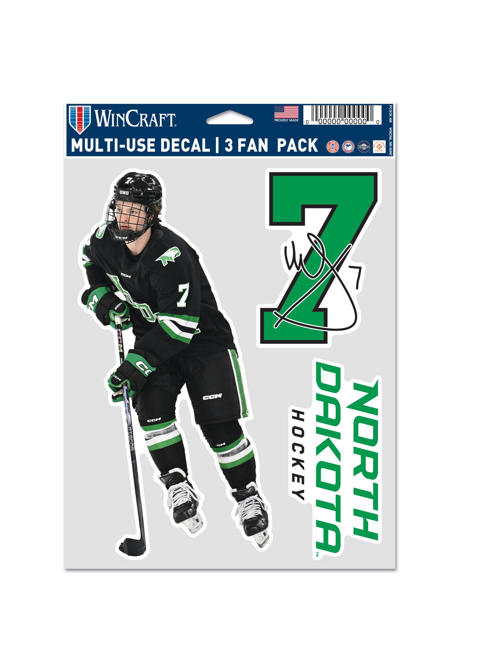 Wincraft Mac Swanson #7 UND Hockey 3 pc Multi-Use Decal Set