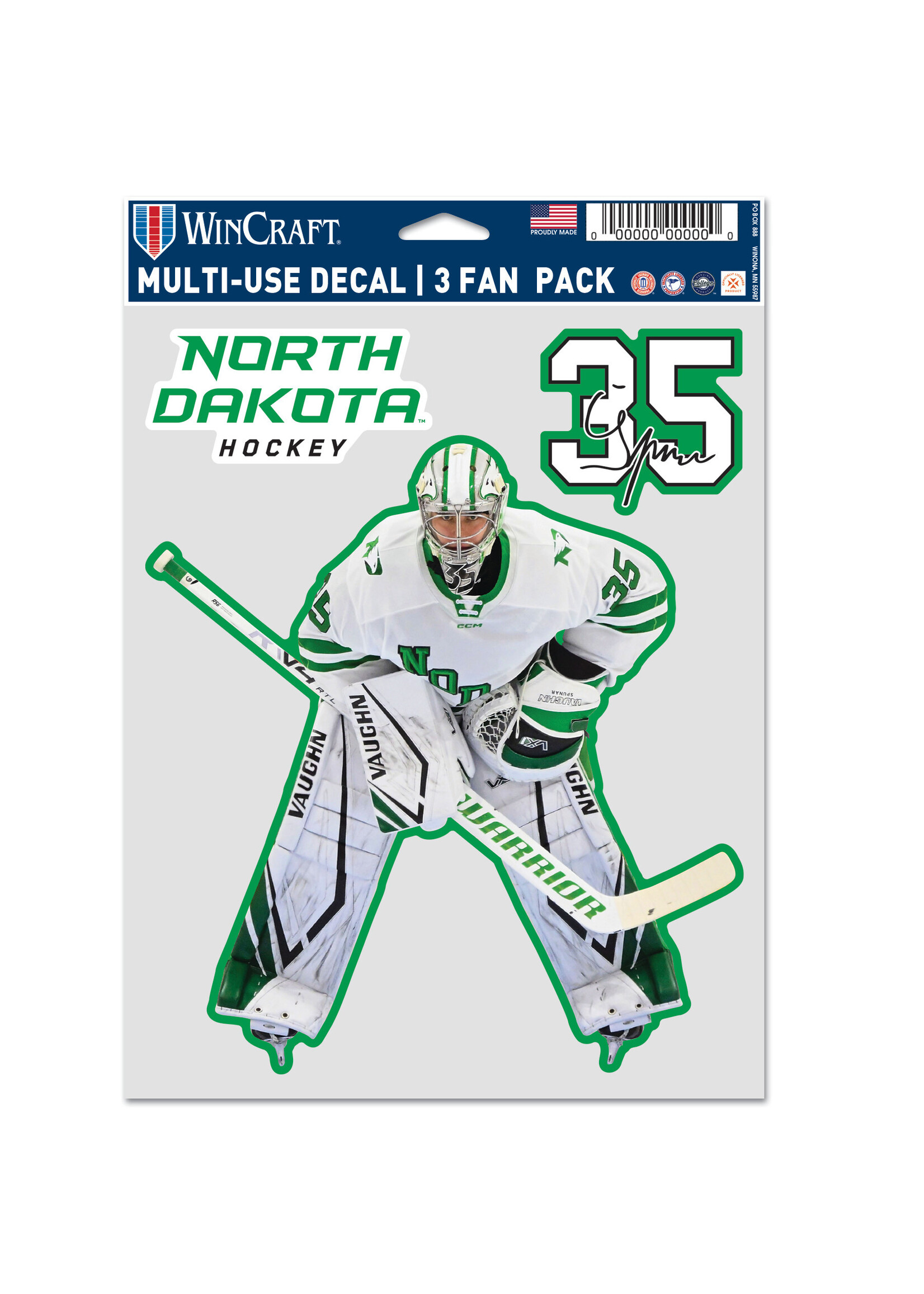 Wincraft #35 Jan Špunar UND Hockey 3 pc Multi-Use Decal Set