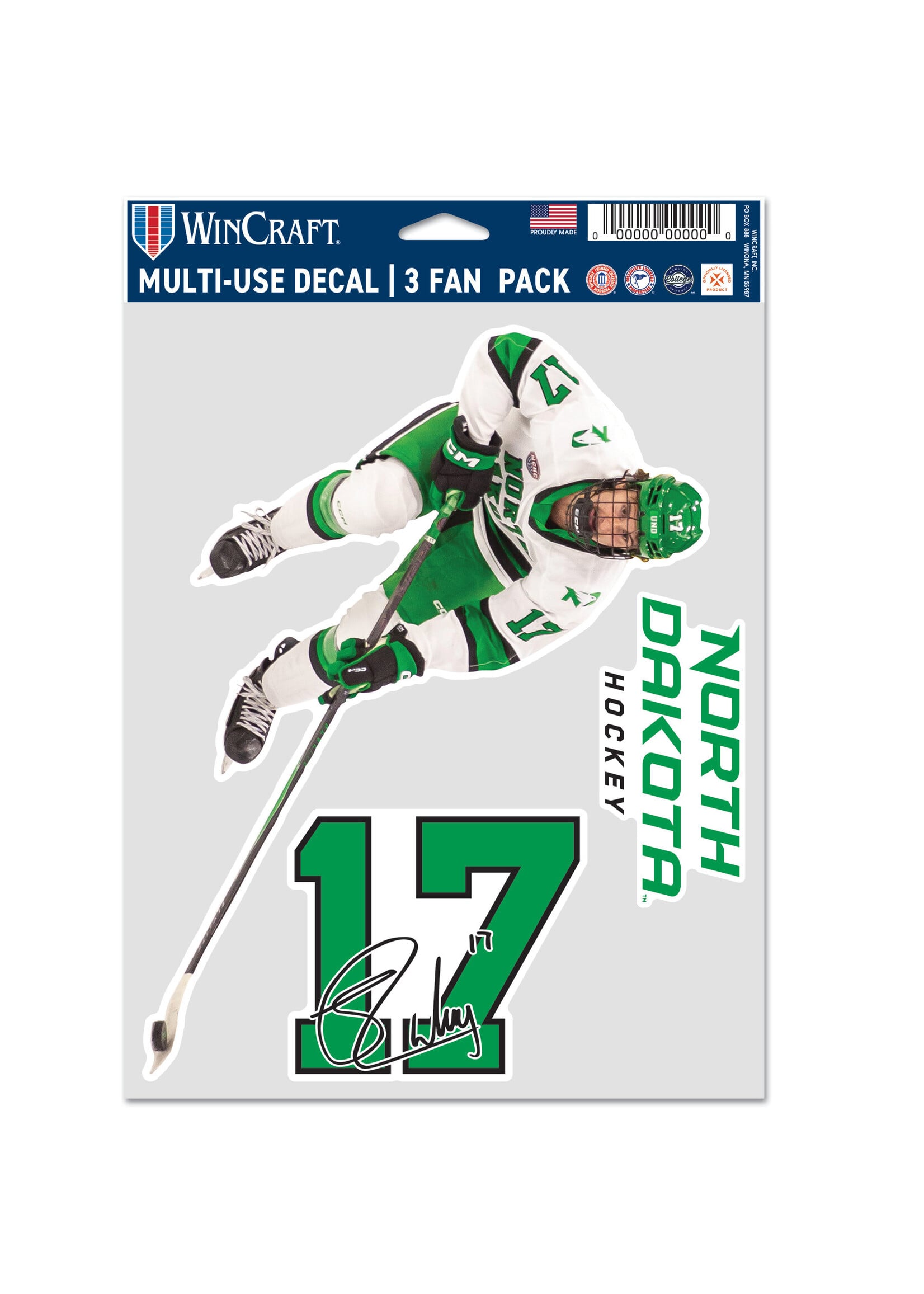 Wincraft Cole Reschny #17 UND Hockey 3 pc Multi-Use Decal Set