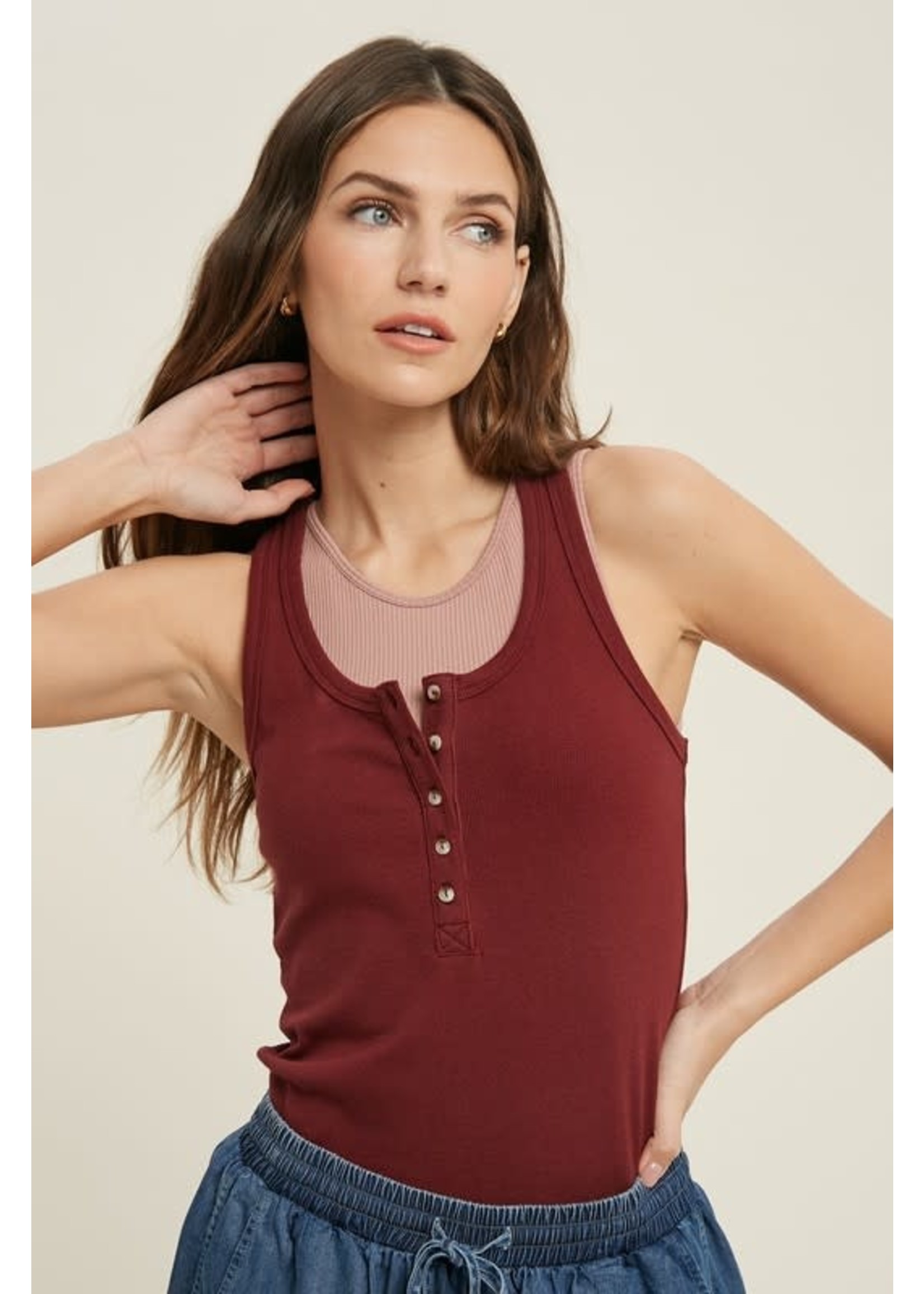 Wishlist Ribbed Button Up Tank