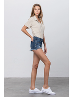 Insane Gene Mid-Rise Stretch Side Button Denim Shorts
