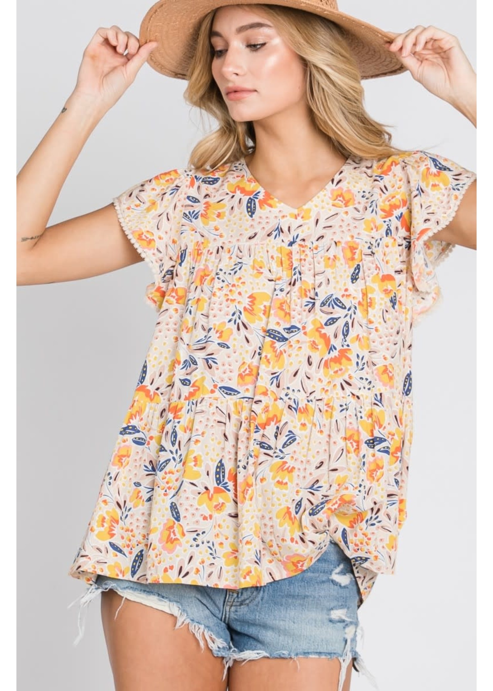 Hailey & Co. V-Neck Baby Doll with Ruffle Sleeve