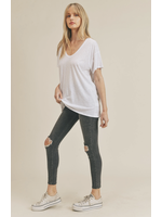 Wasabi + Mint U Neck Drop Shoulder Tee - BLACK