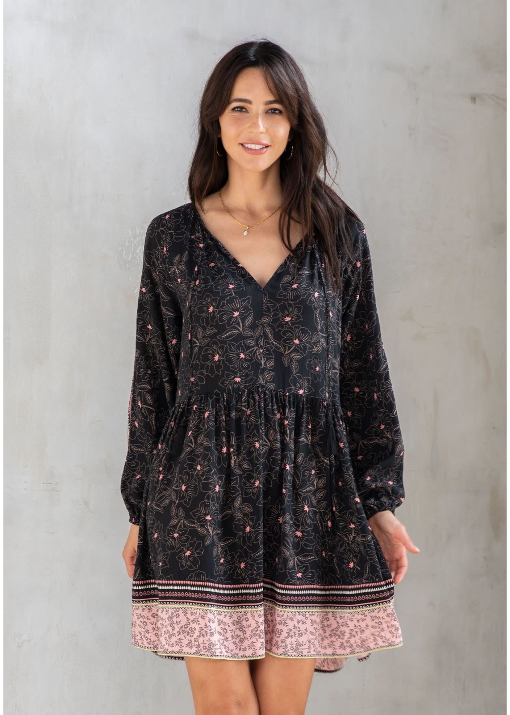 Lovestitch Floral Tassel Tie Long Sleeve Boho Dress