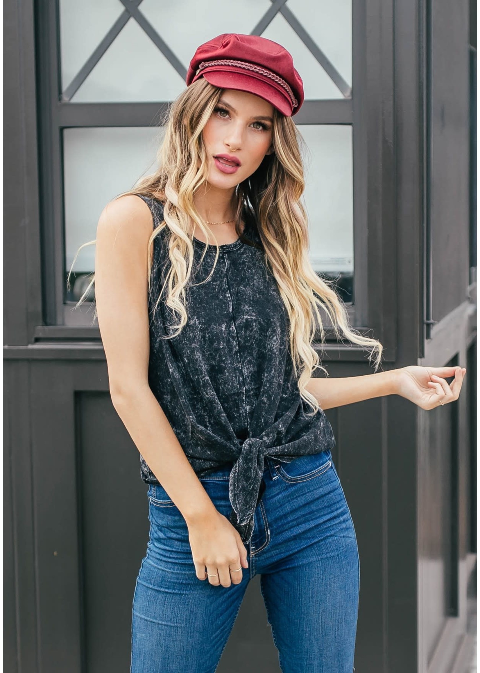 Lovestitch Tie Front Snow Wash Tank Top