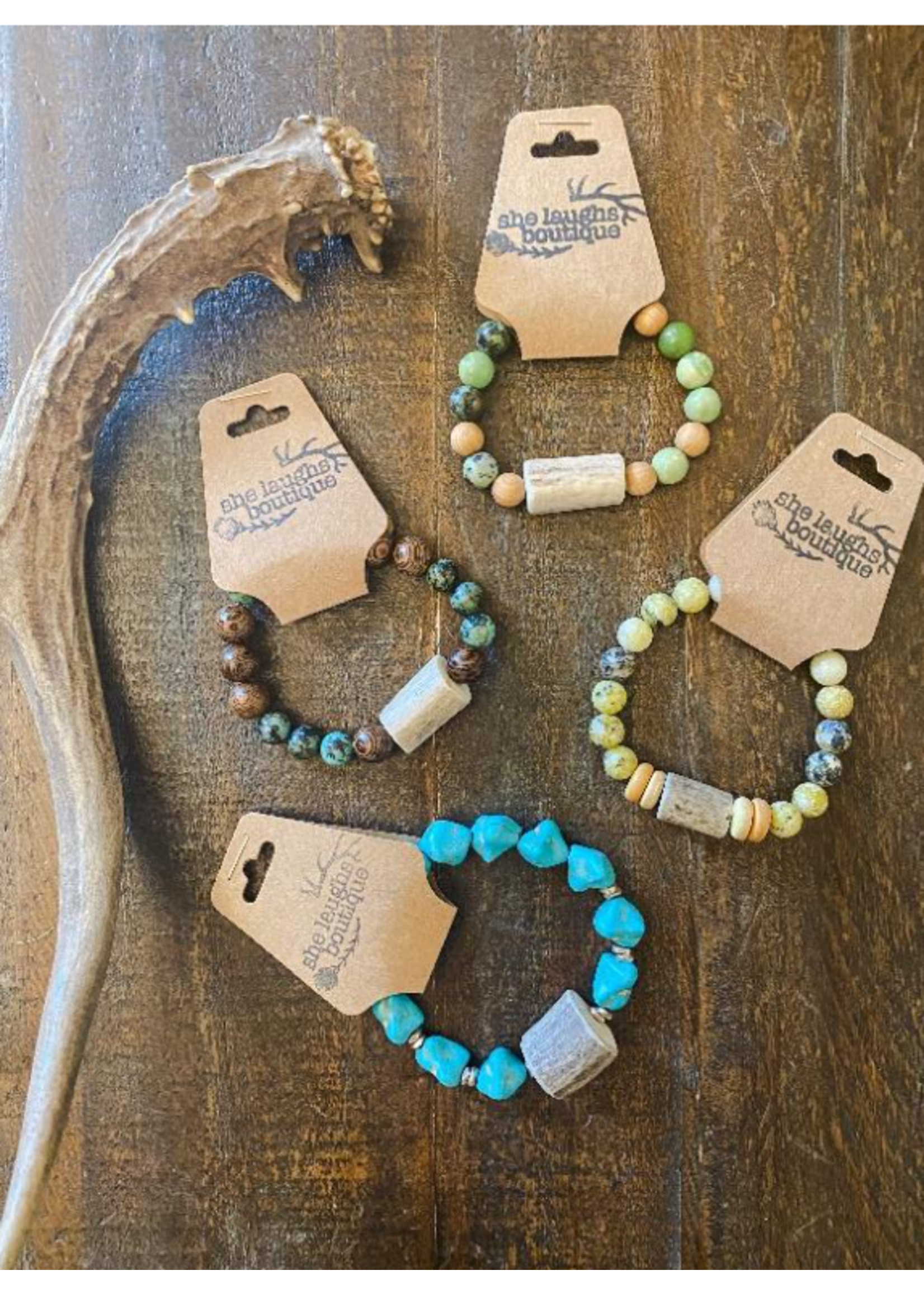 She Laughs Boutique Bracelet - Antler + Single Strand Gemstone