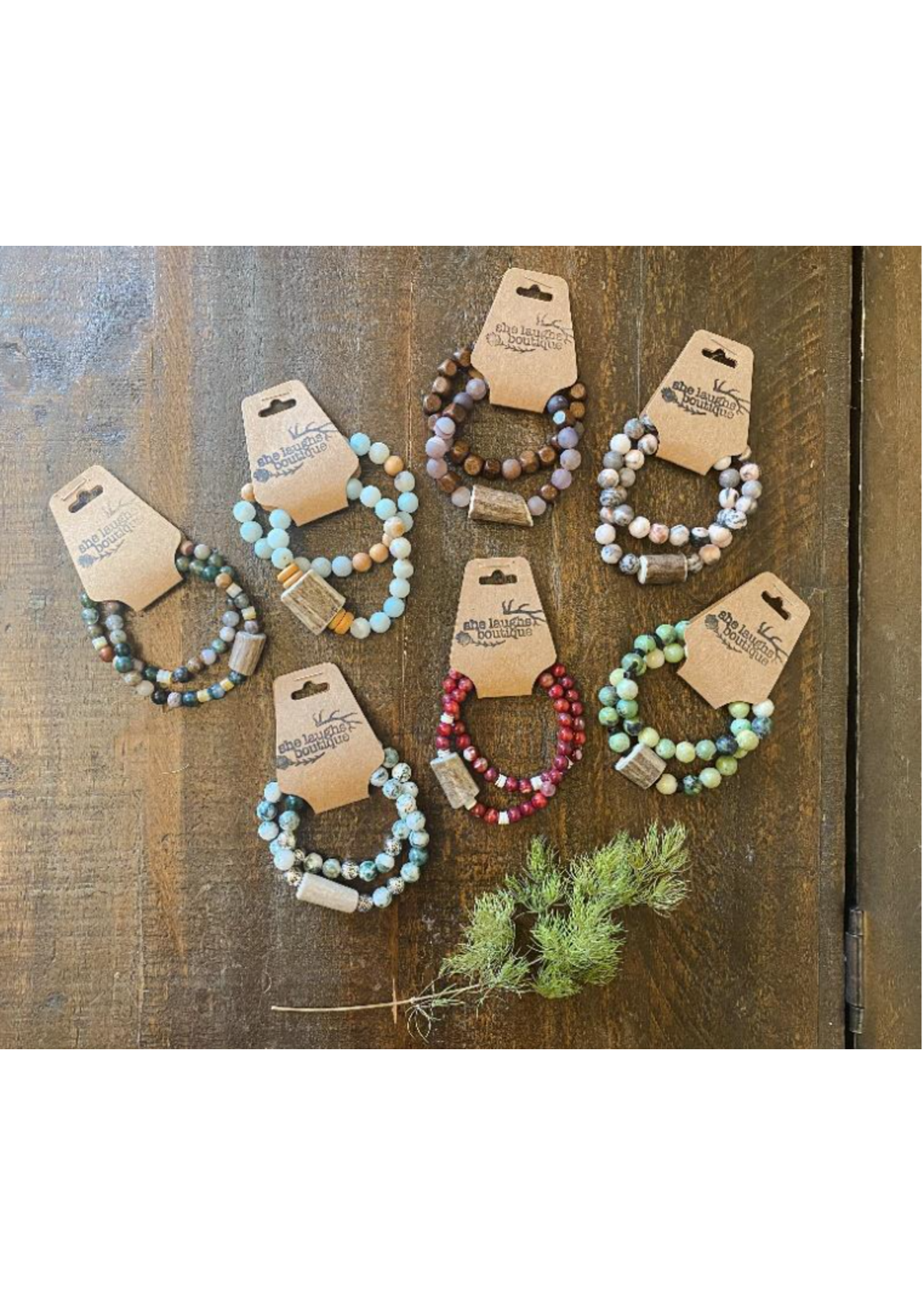 She Laughs Boutique Bracelet - Antler + Double Strand Gemstone