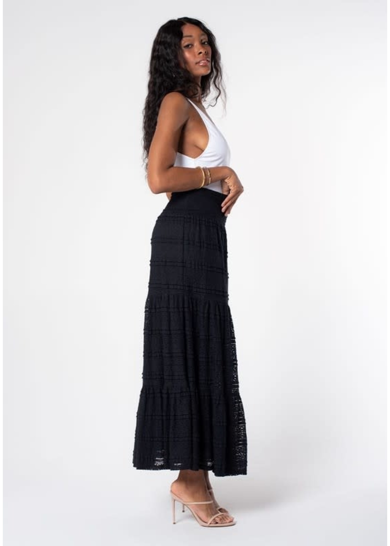 Lovestitch Smocked Waist Lace Tiered Maxi Skirt