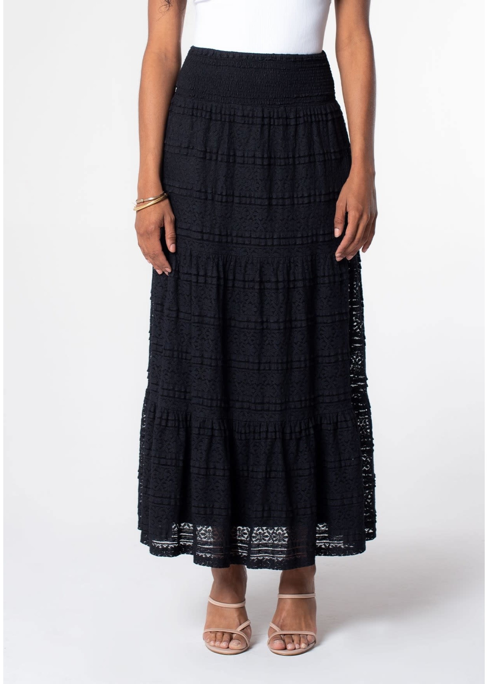Lovestitch Smocked Waist Lace Tiered Maxi Skirt