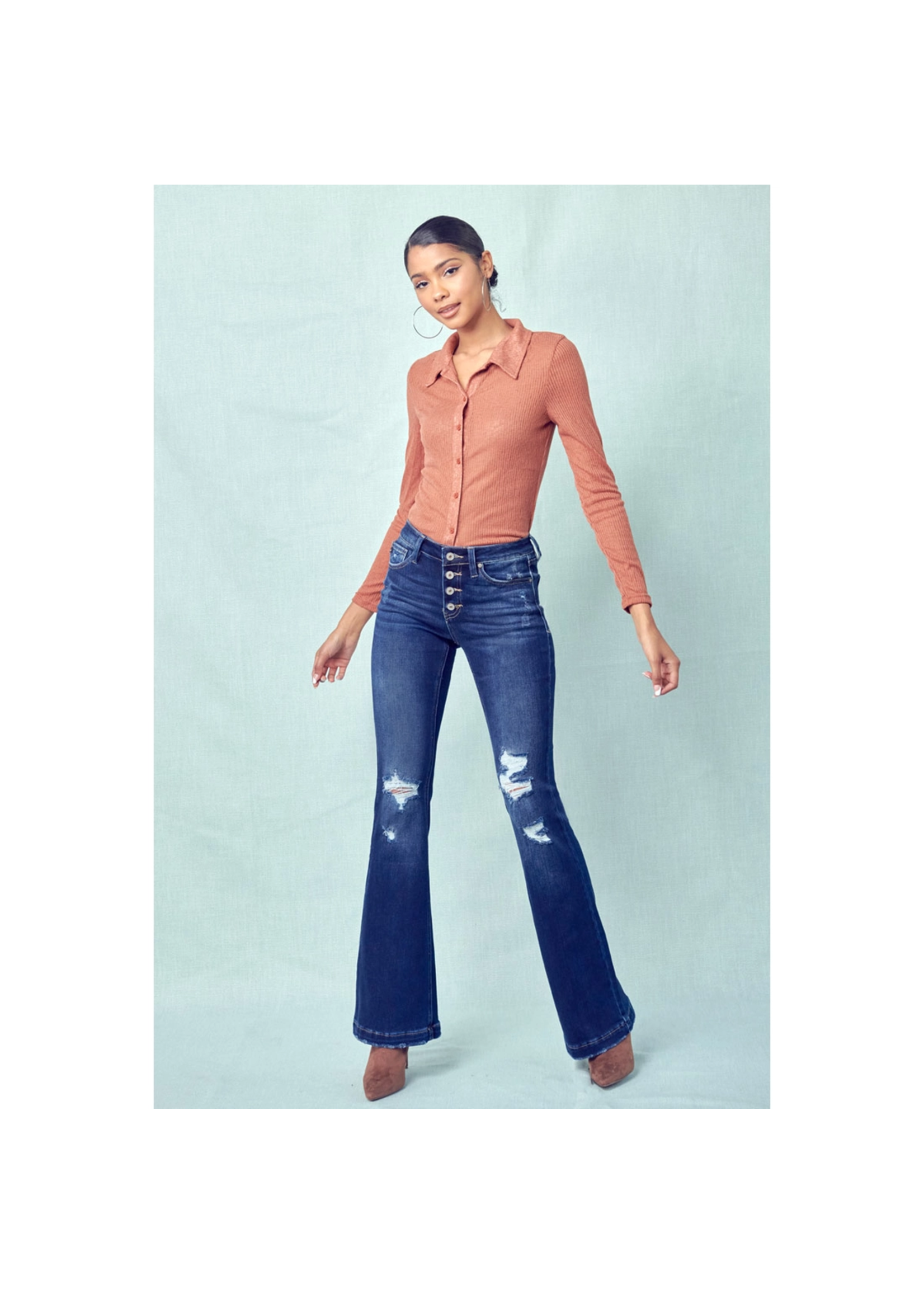 Kan Can USA Button Up Distressed Flare