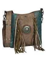 Justin Crossbody Purse- Justin - Turquoise Tooled Ash Brown & Suede