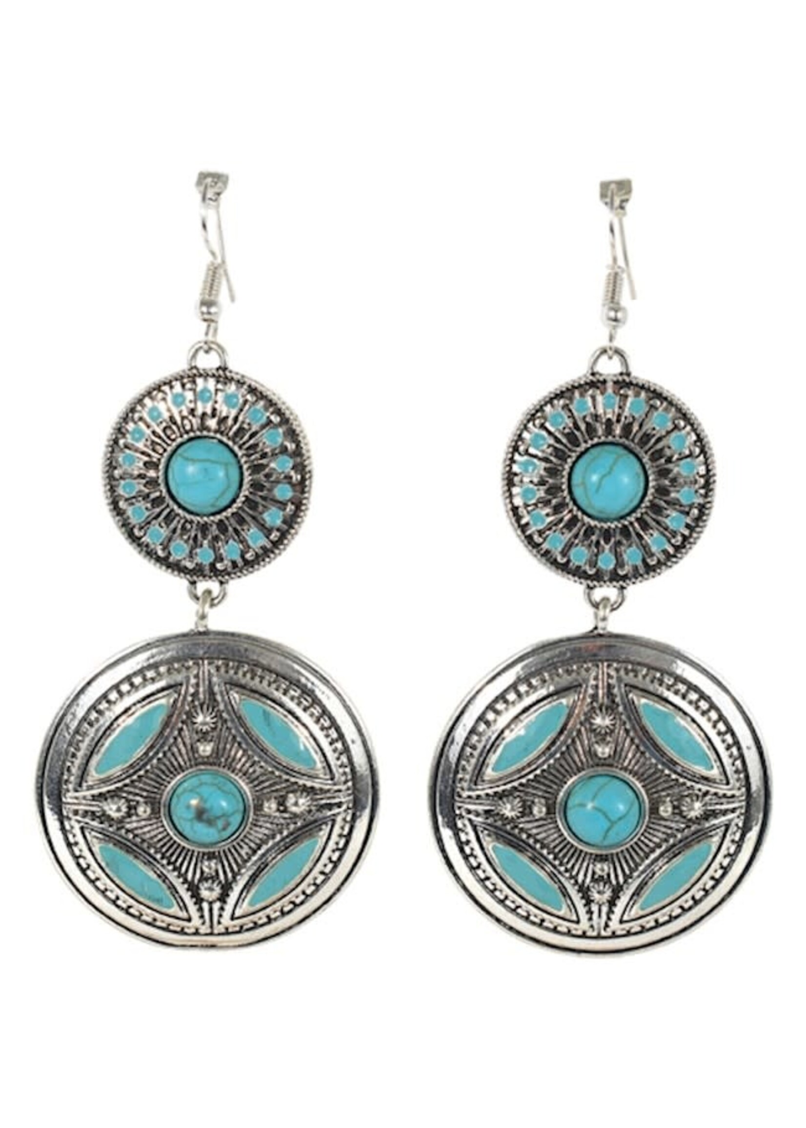 Justin Earrings - Justin - Silver Discs w/ Turq Stones